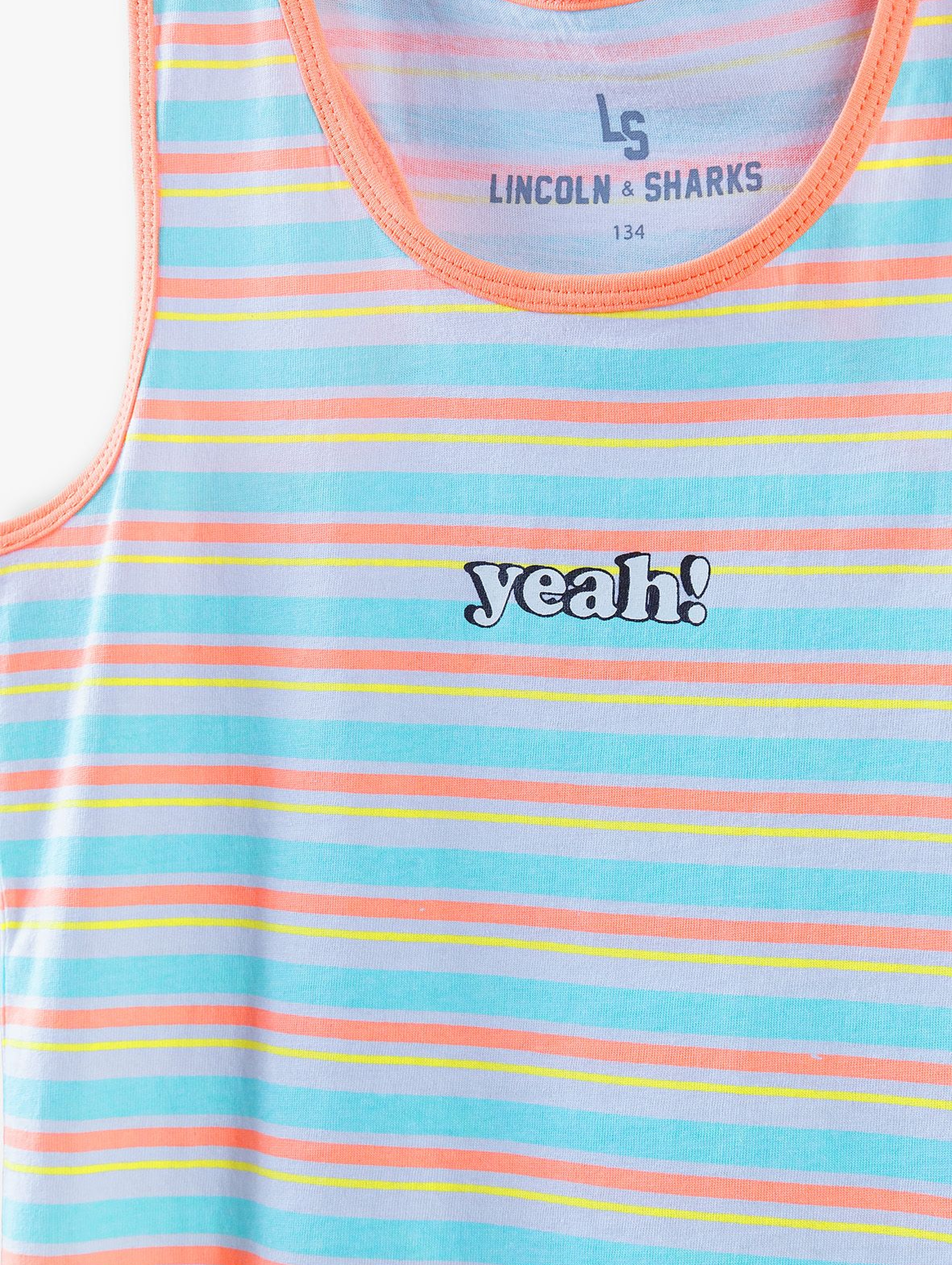 T-shirt dziewczęcy  z napisem Yeah - w kolorowe paski