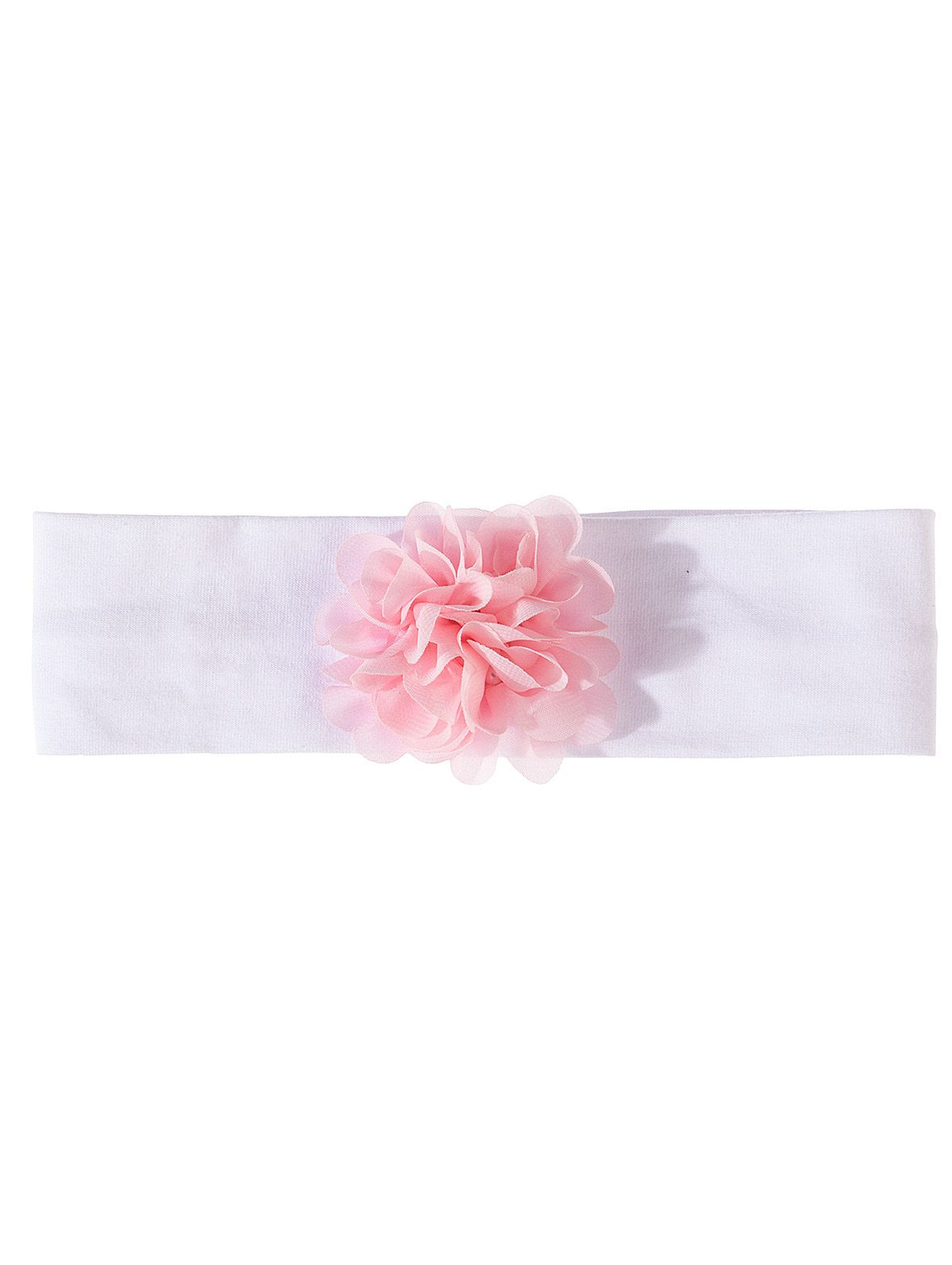 Opaska na głowę- biała z różowym kwiatkiem