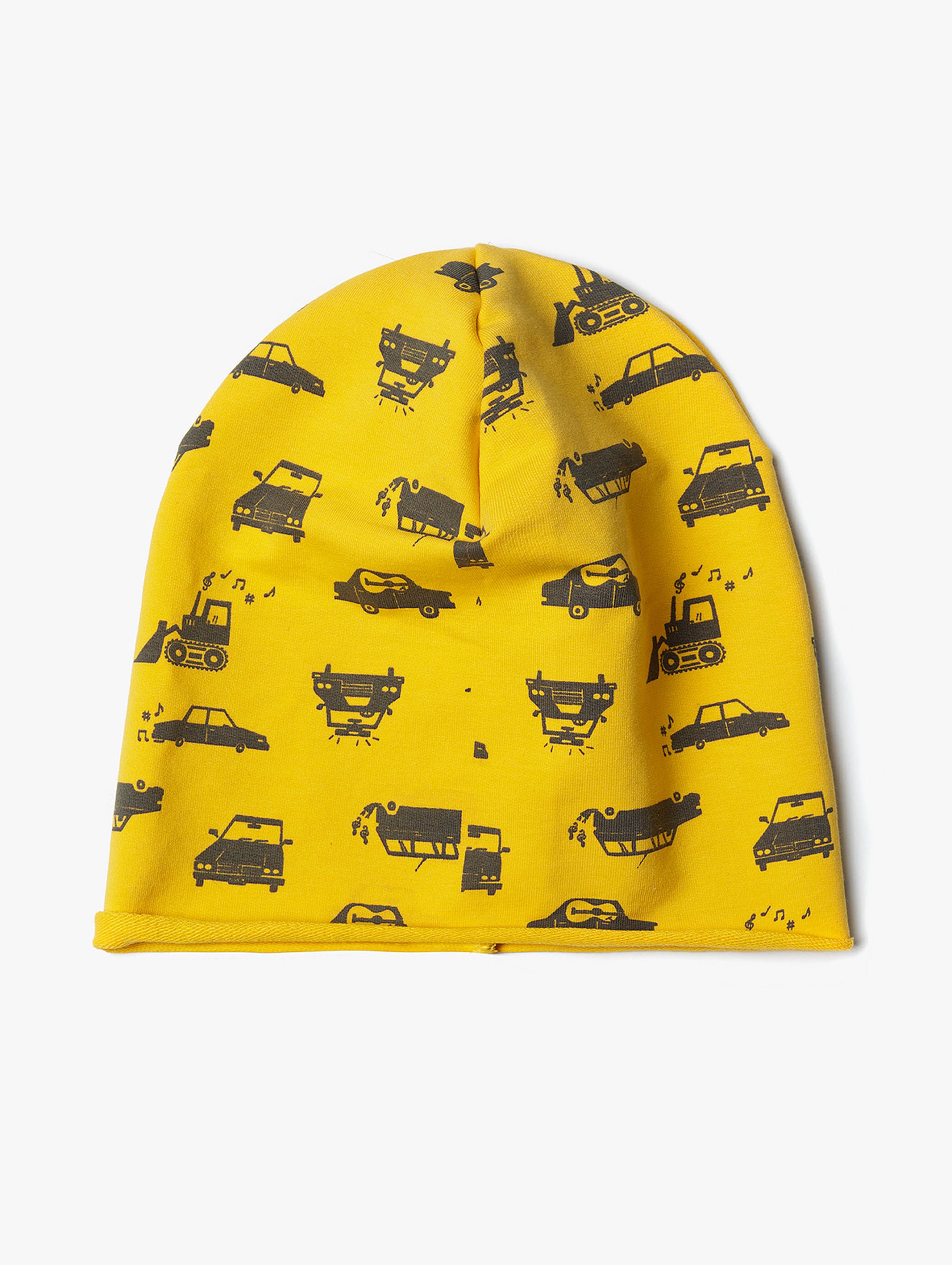 Czapka dzianinowa chłopięca - żółta w samochody