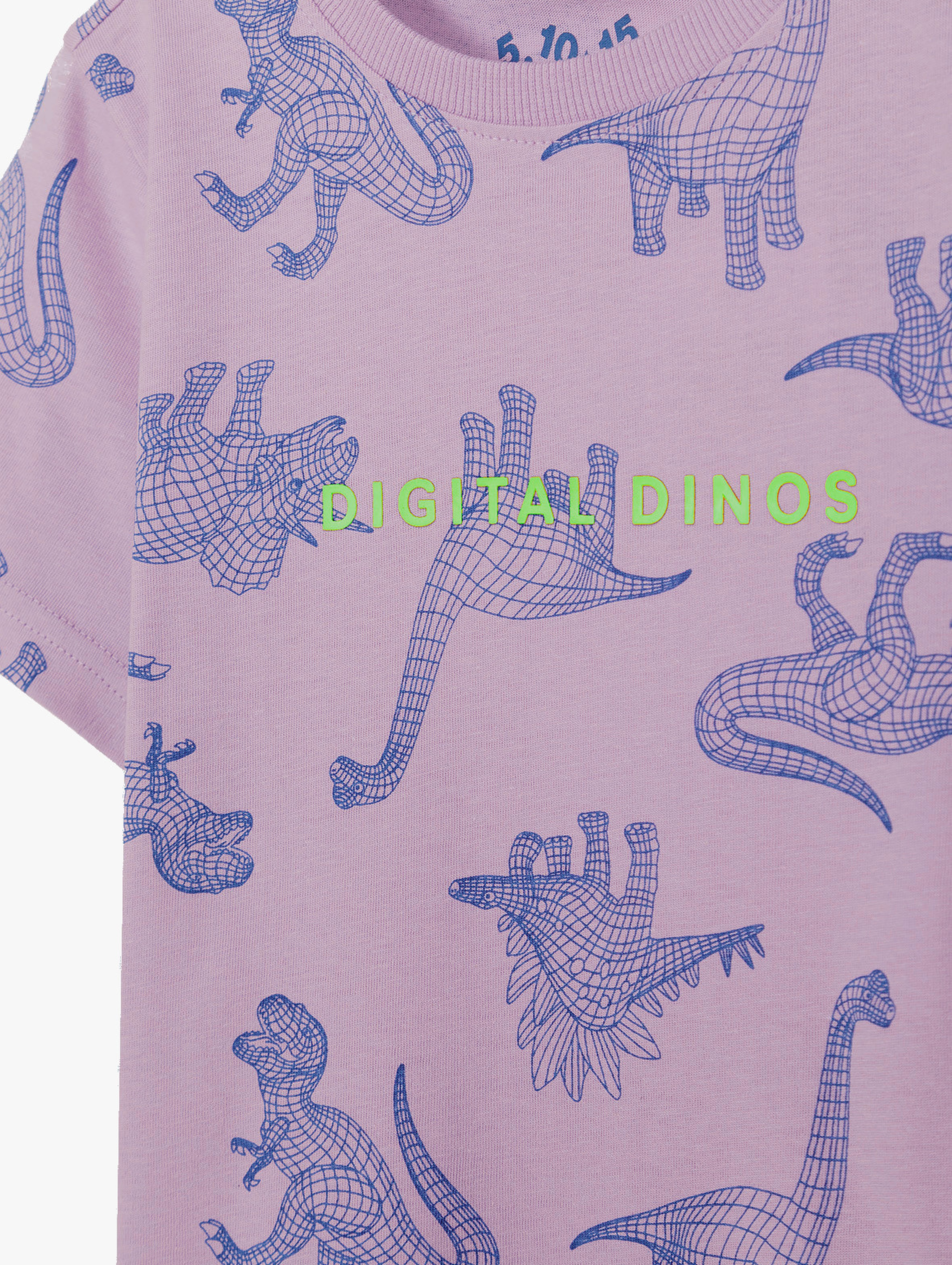 Bawełniany t-shirt fioletowy dla chłopca z nadrukiem dinozaurów