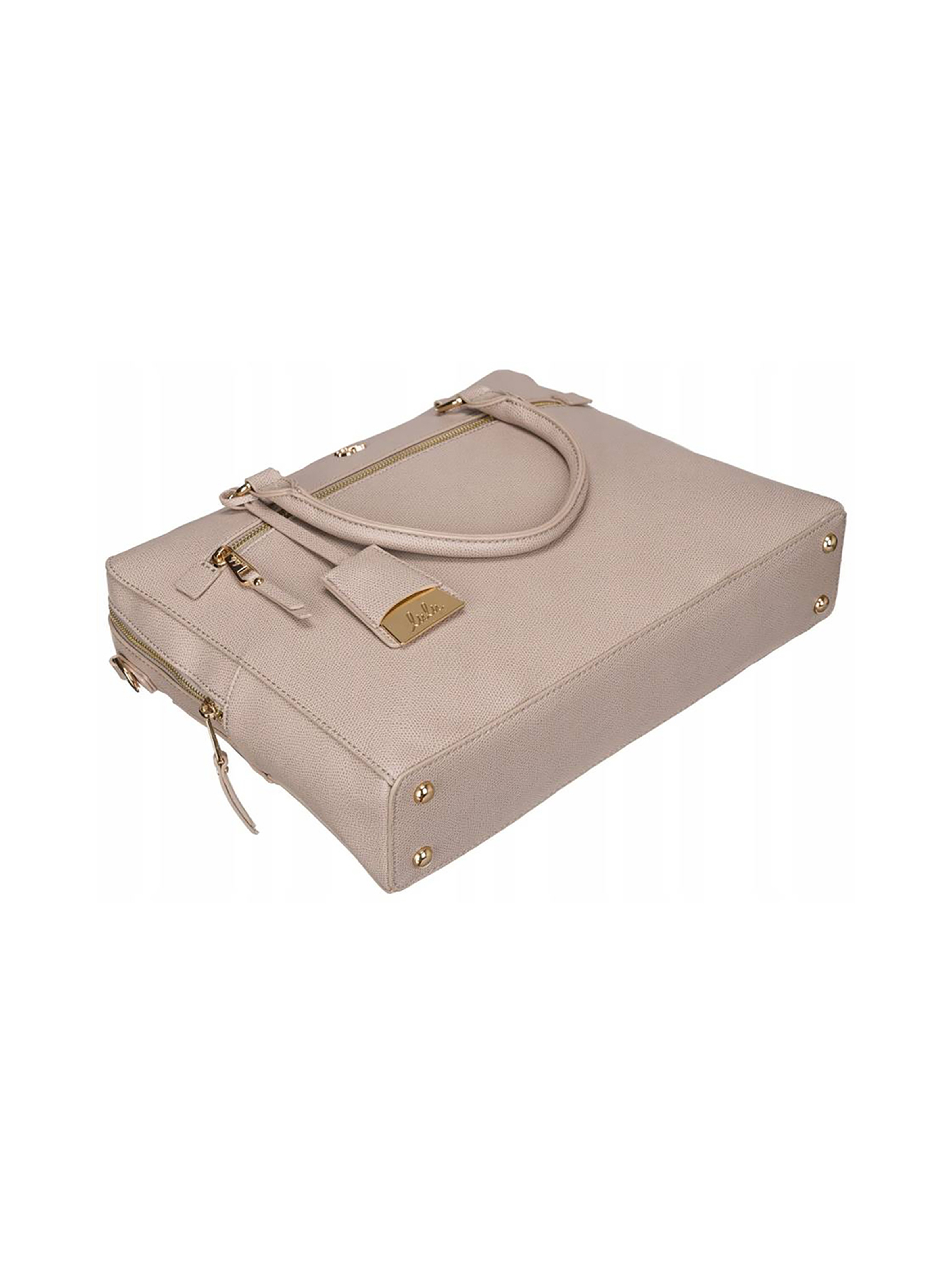 Biznesowa torba damska z przegródką na laptopa i uchwytem na walizkę — LuluCastagnette beżowa