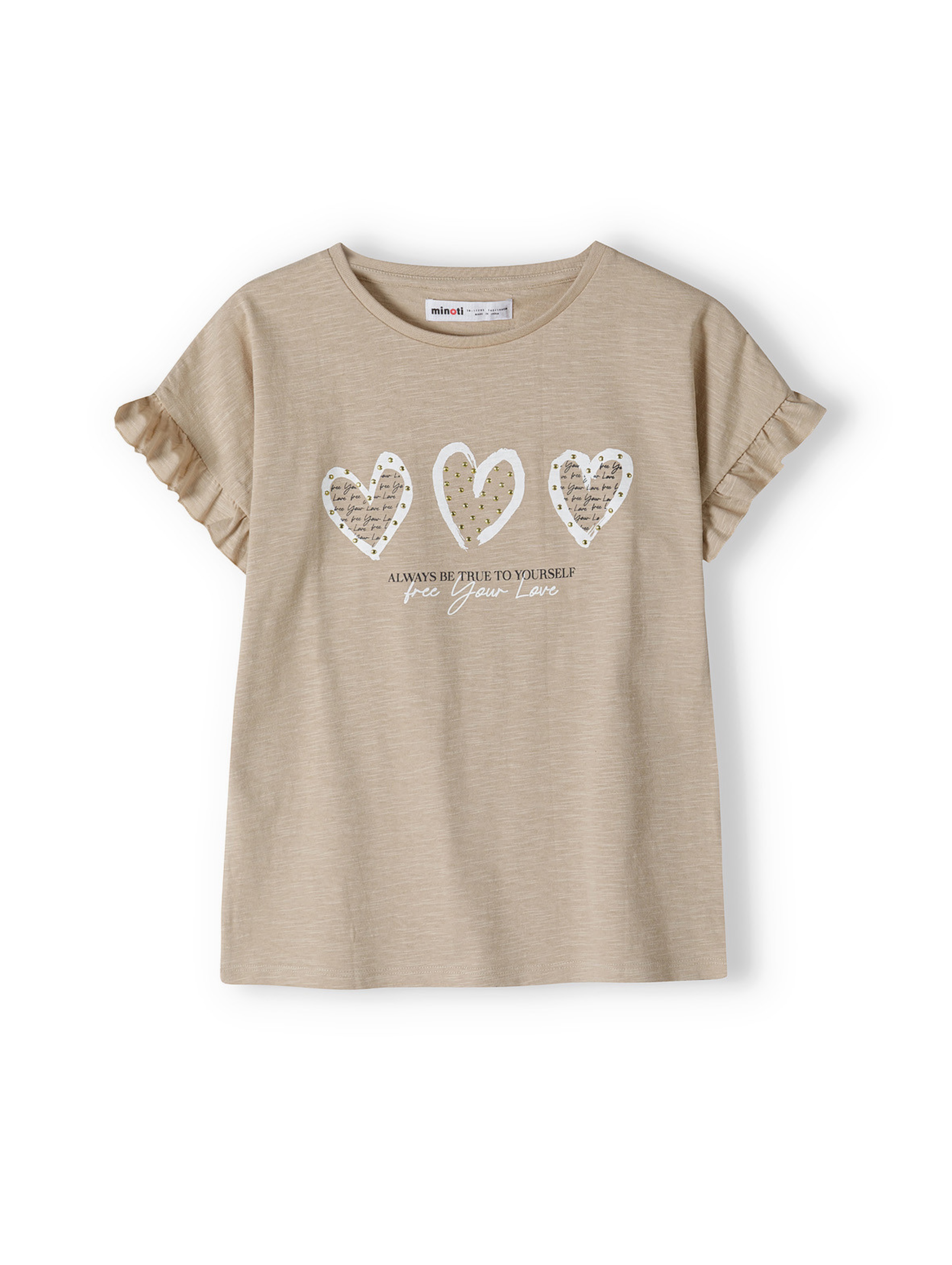 Beżowa koszulka dla małej dziewczynki z bawełny- serca