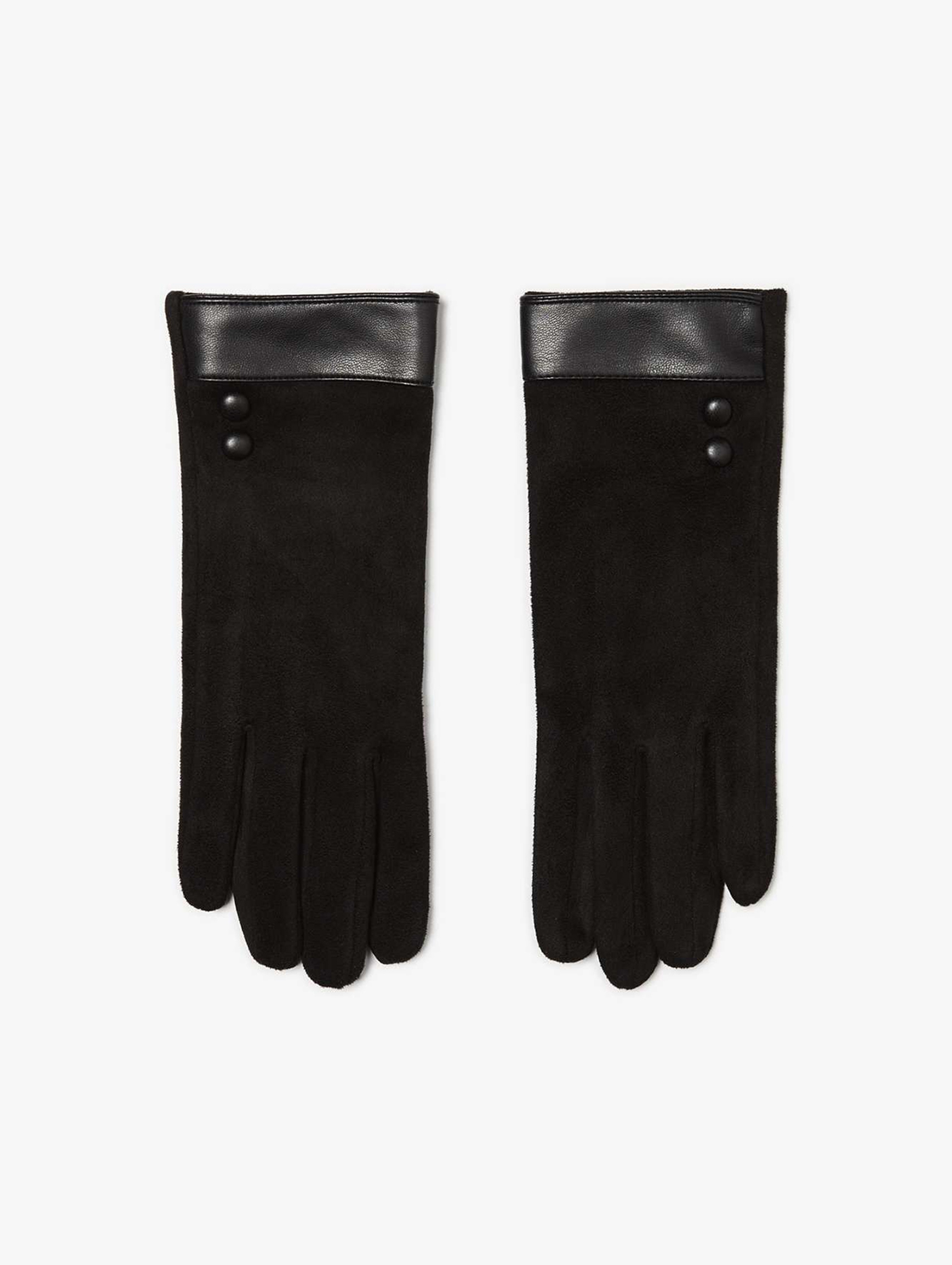 Damskie rękawiczki czarne ze wstawką z ekologicznej skóry