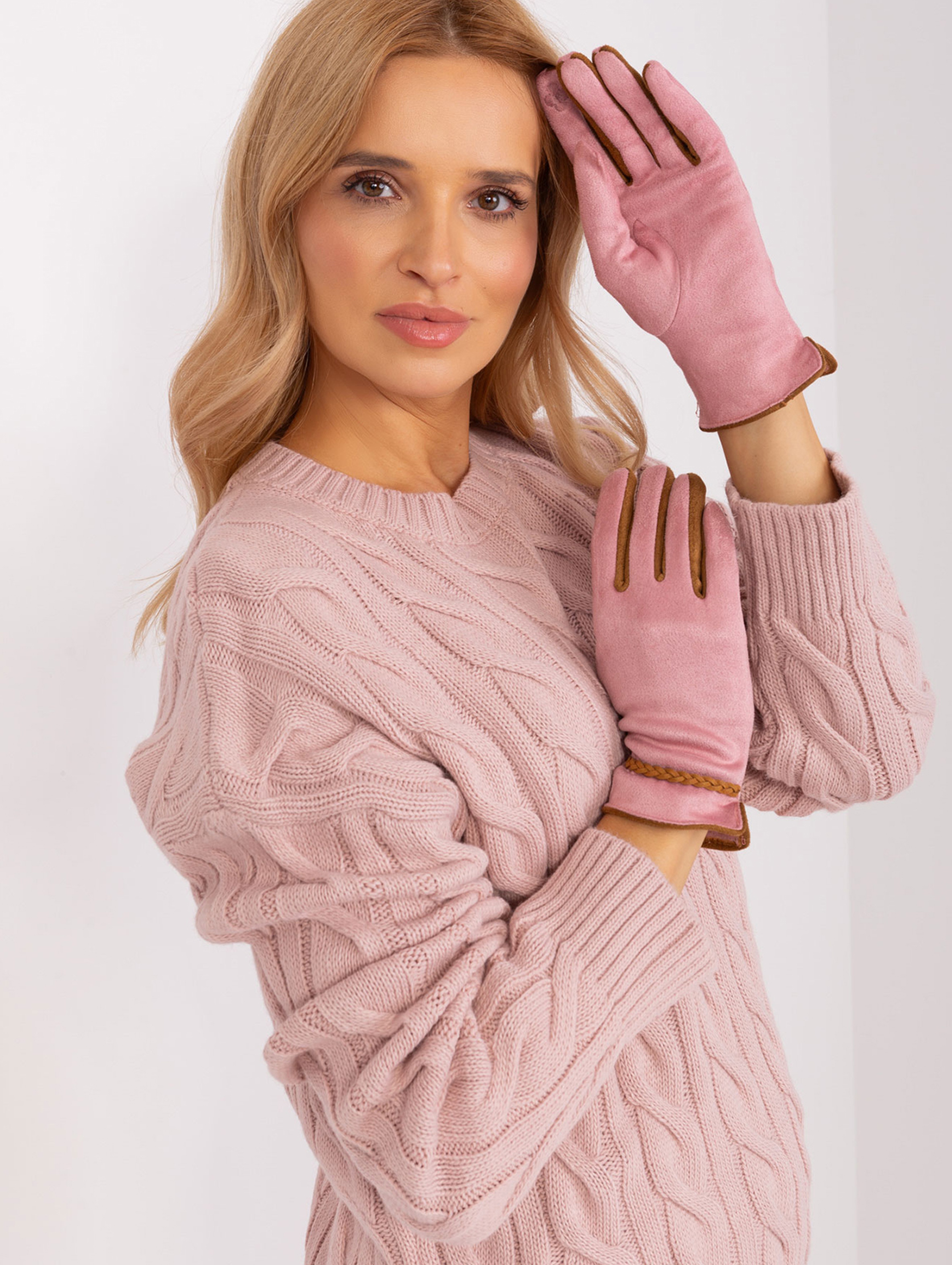Jasnoróżowe dotykowe rękawiczki damskie
