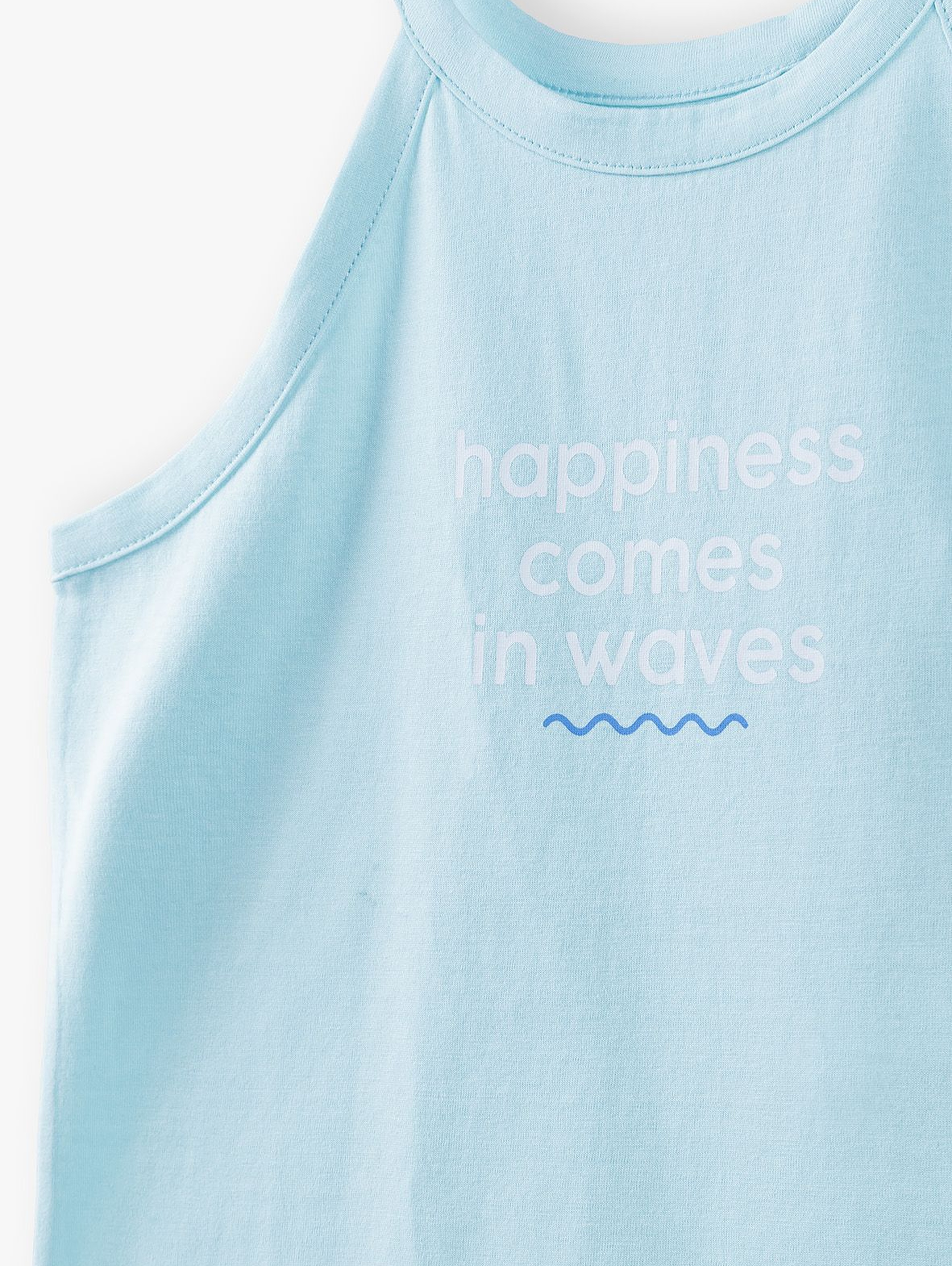 T- shirt dziewczęcy z napisem Happiness Comes In Waves - niebieski