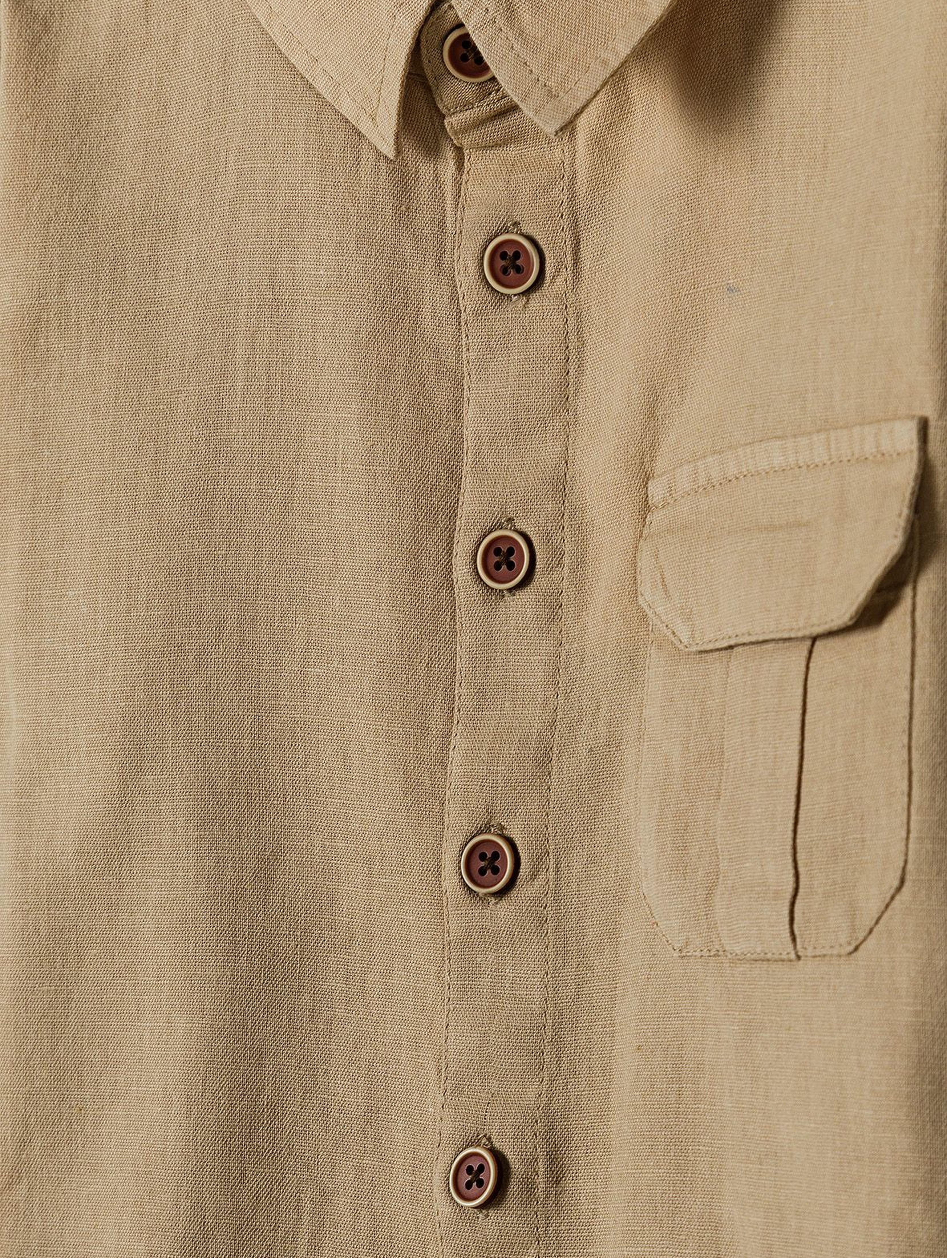 Bawełniana koszula z krótkim rękawem - beżowa