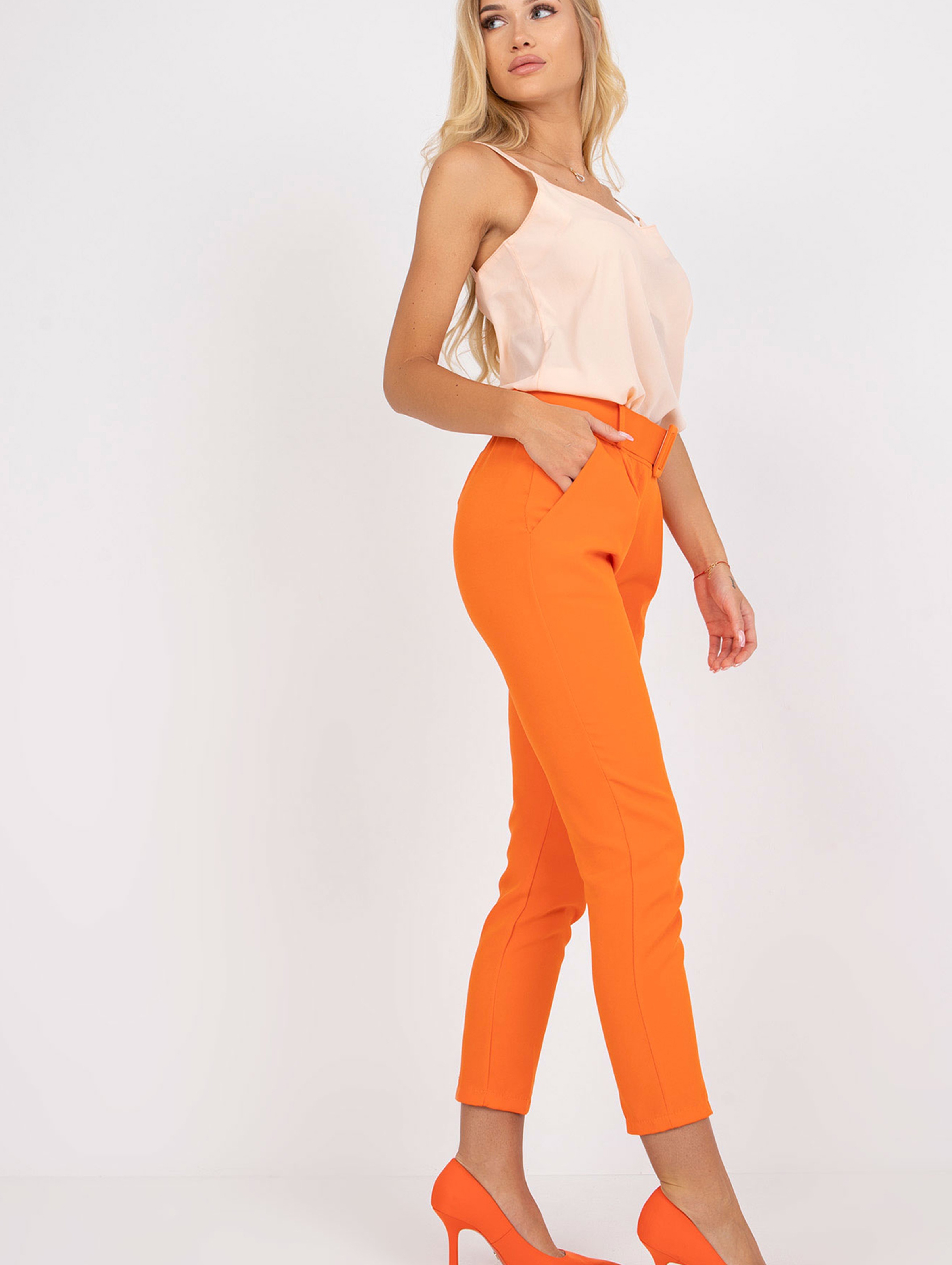 Pomarańczowe klasyczne spodnie z materiału z prostą nogawką Giulia