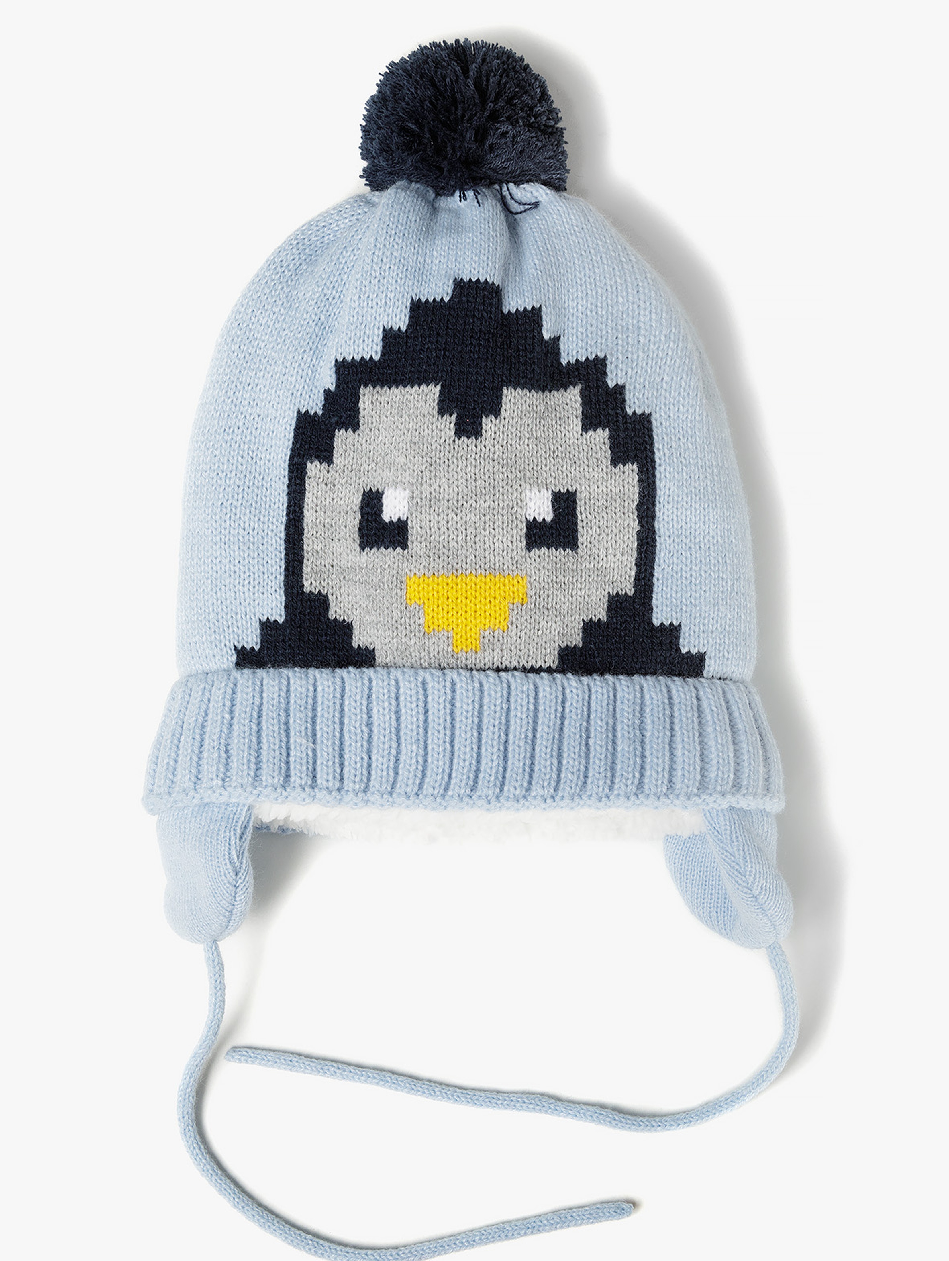 Zimowa czapka chłopięca z pingiwnem - niebieska