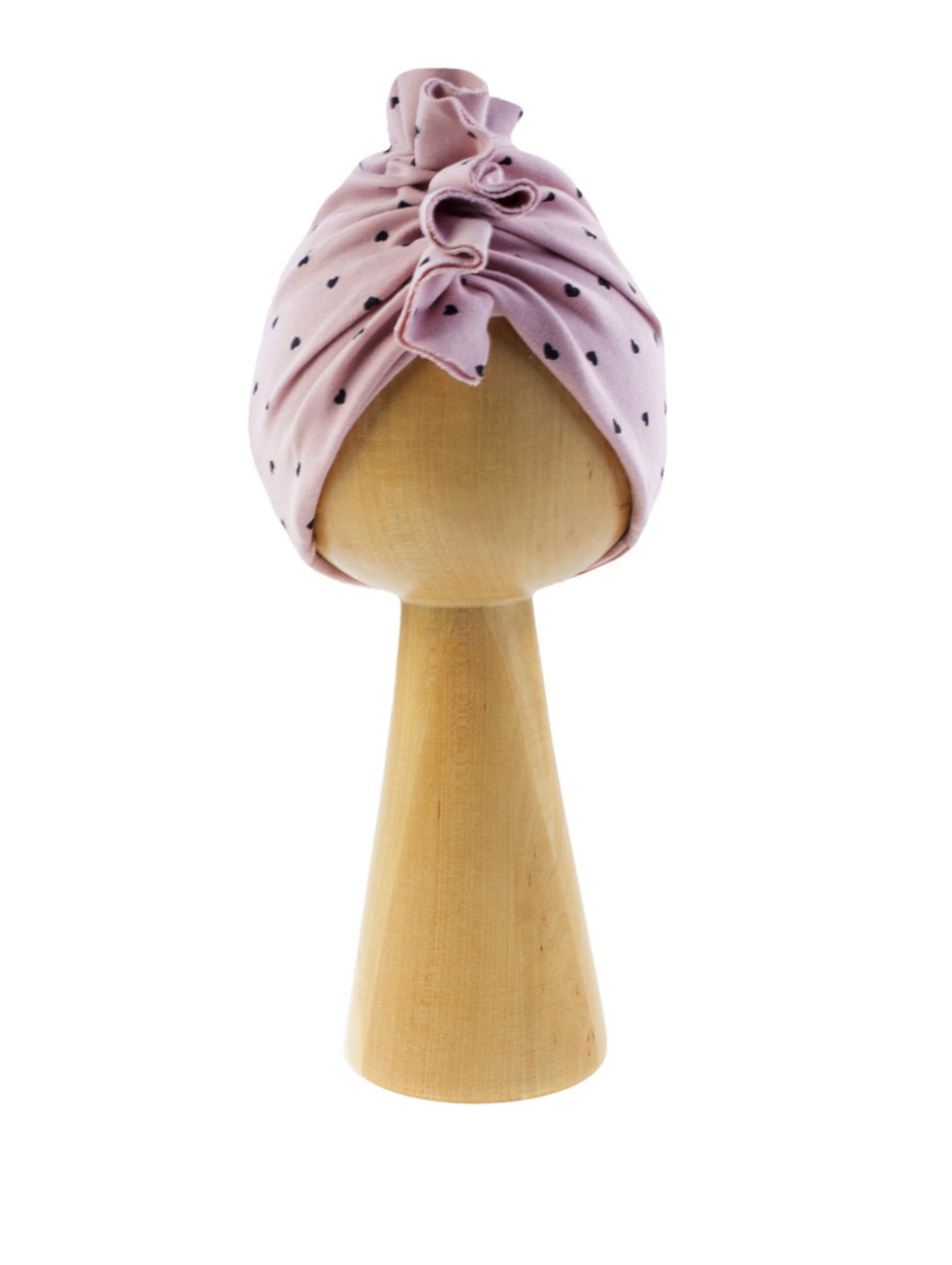 Różowa czapka dziewczęca w serduszka typu turban