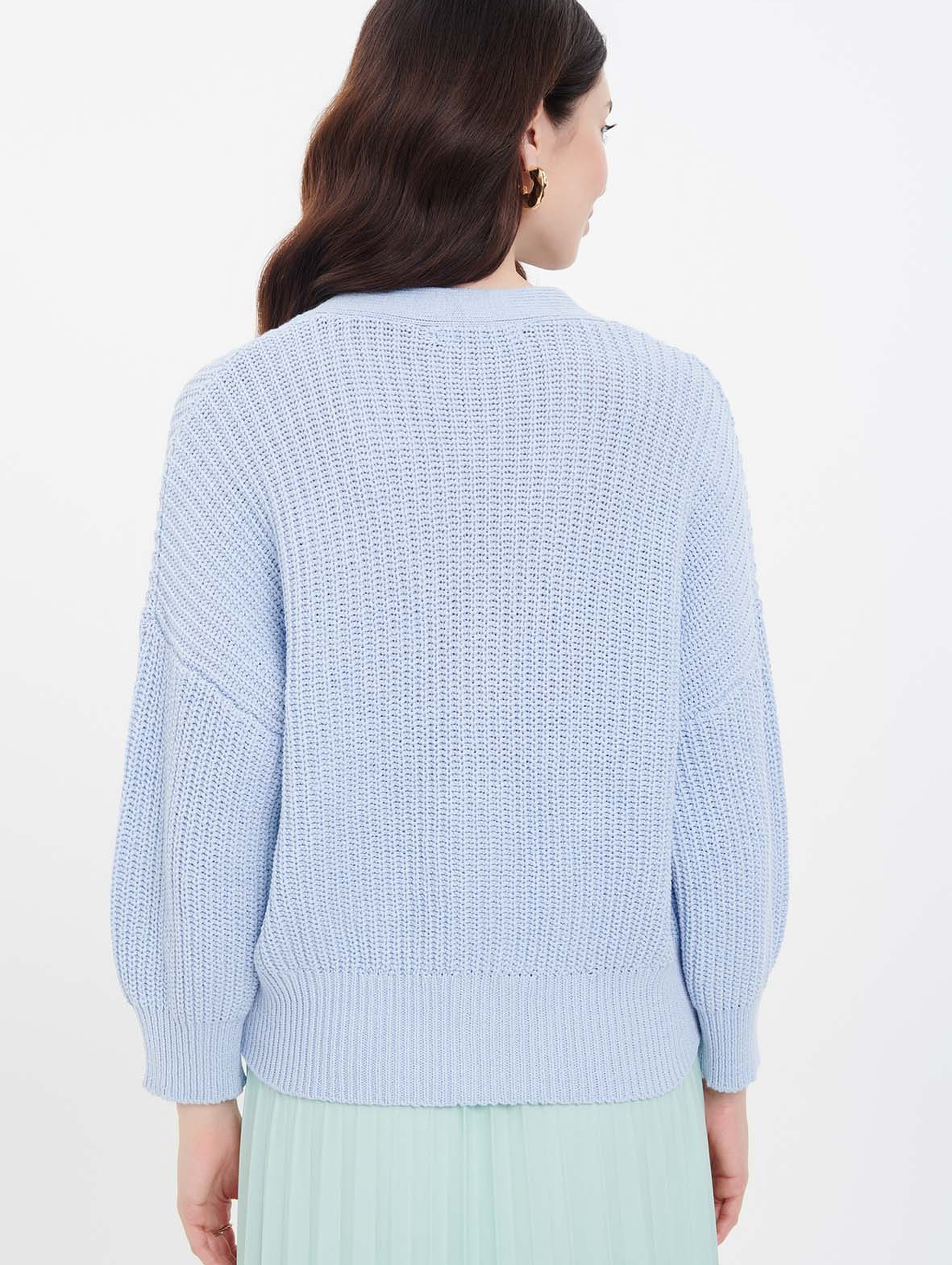 Niebieski rozpinany sweter damski z bawełny