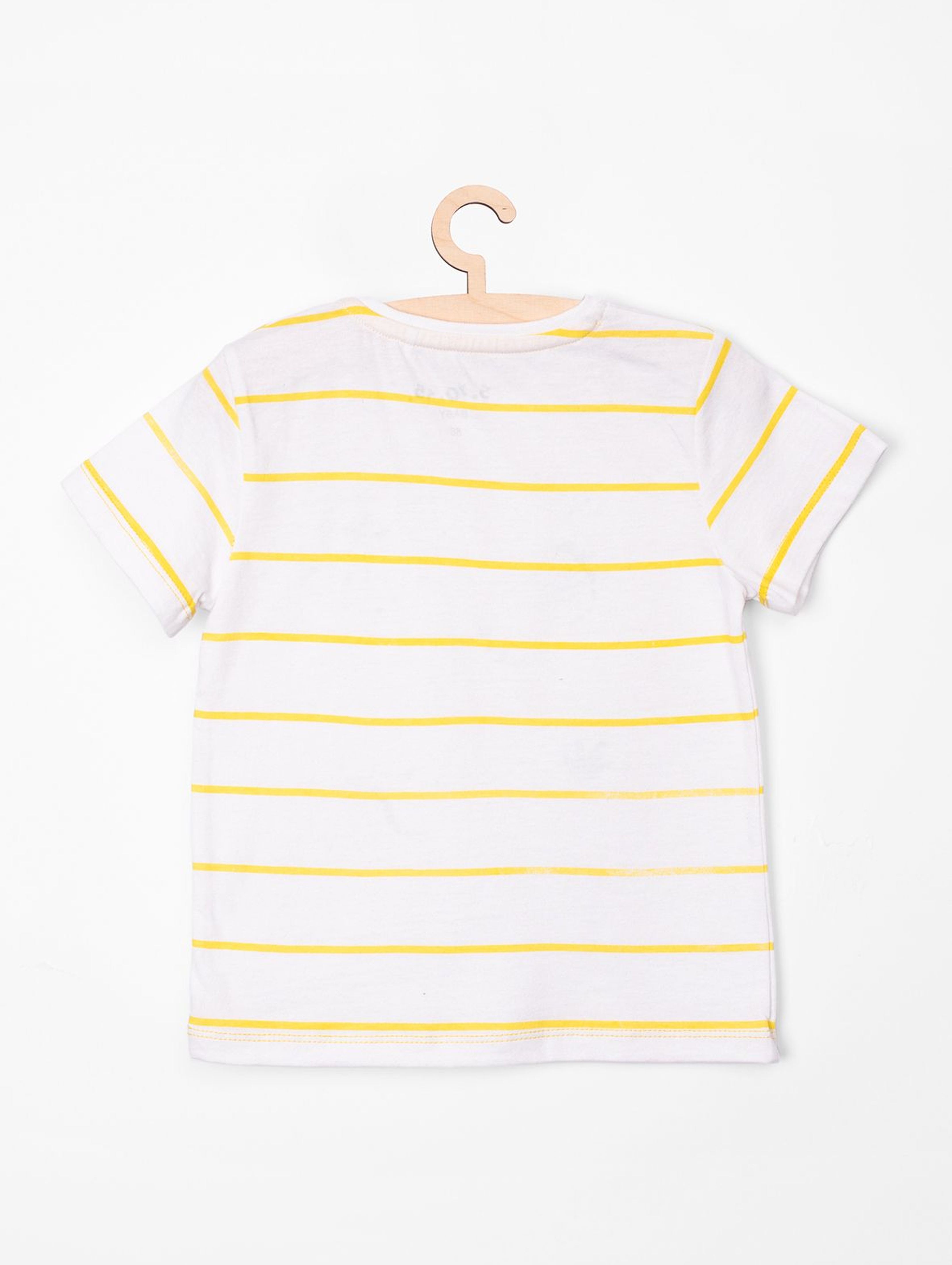 T-Shirt niemowlęcy biały w żółte paski- Dino