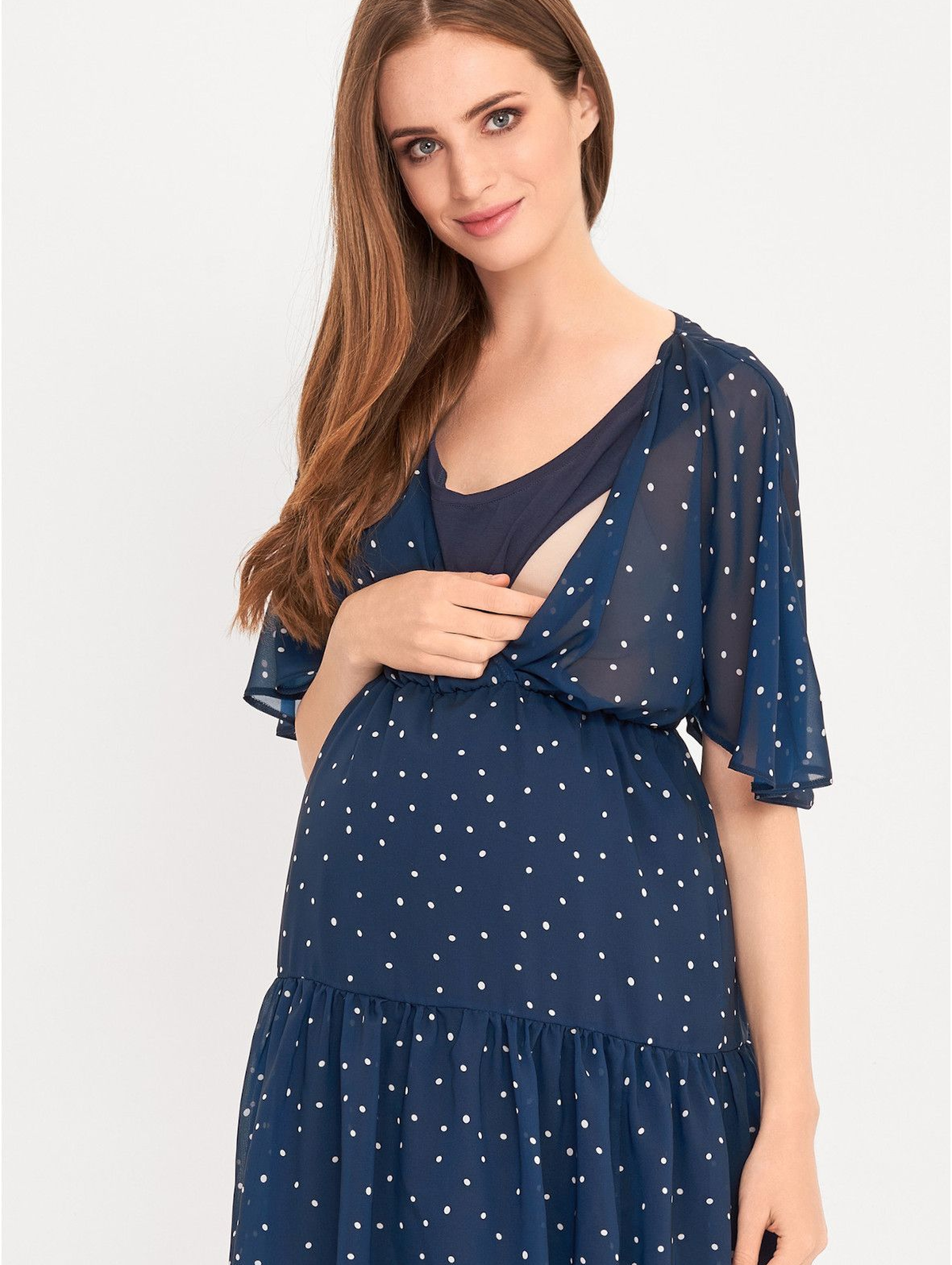 Sukienka ciążowa in dla karmiącej mamy- niebieska we kropeczki