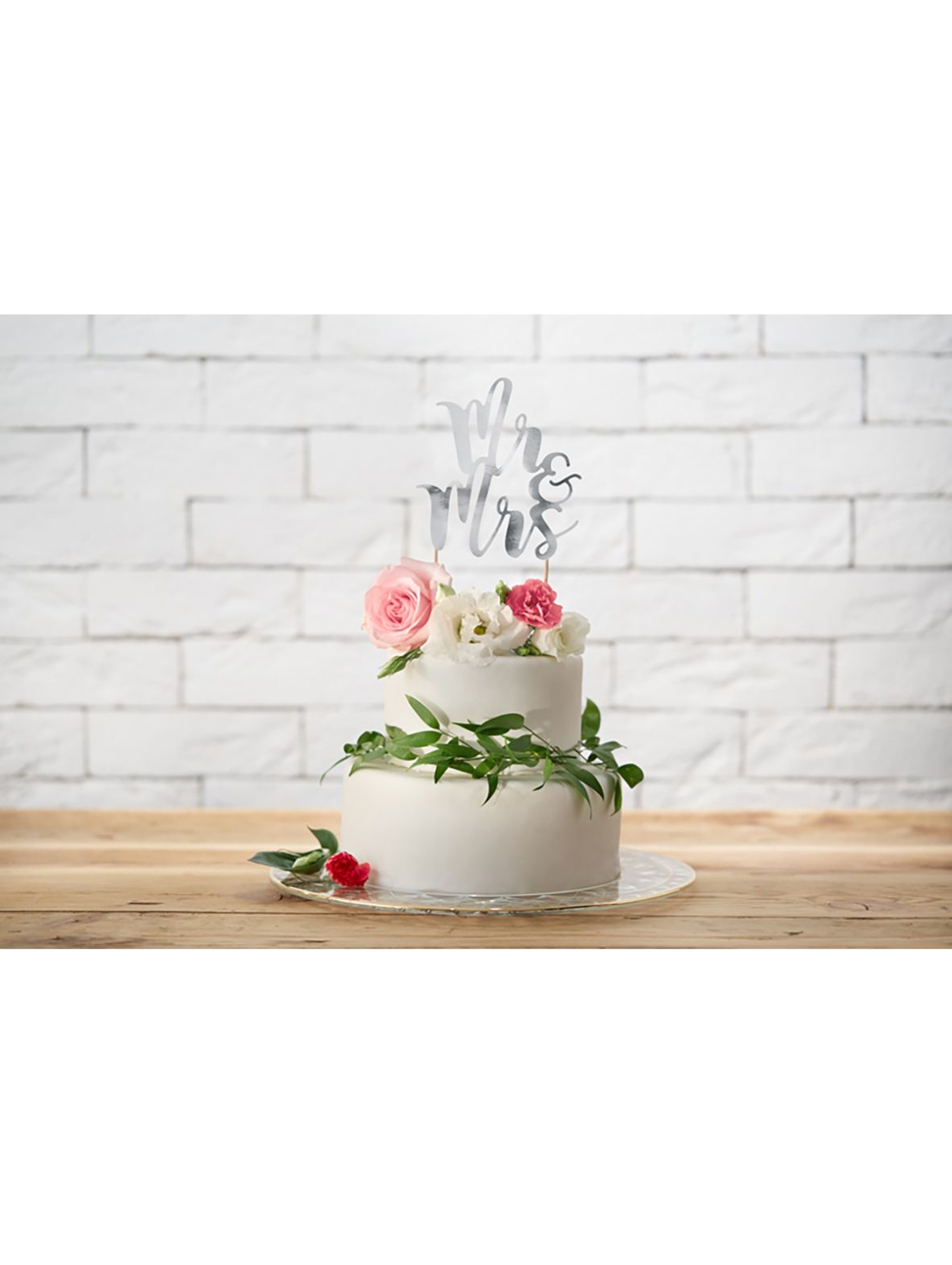 Topper na tort "Mr&Mrs" wykonany z papieru lustrzanego