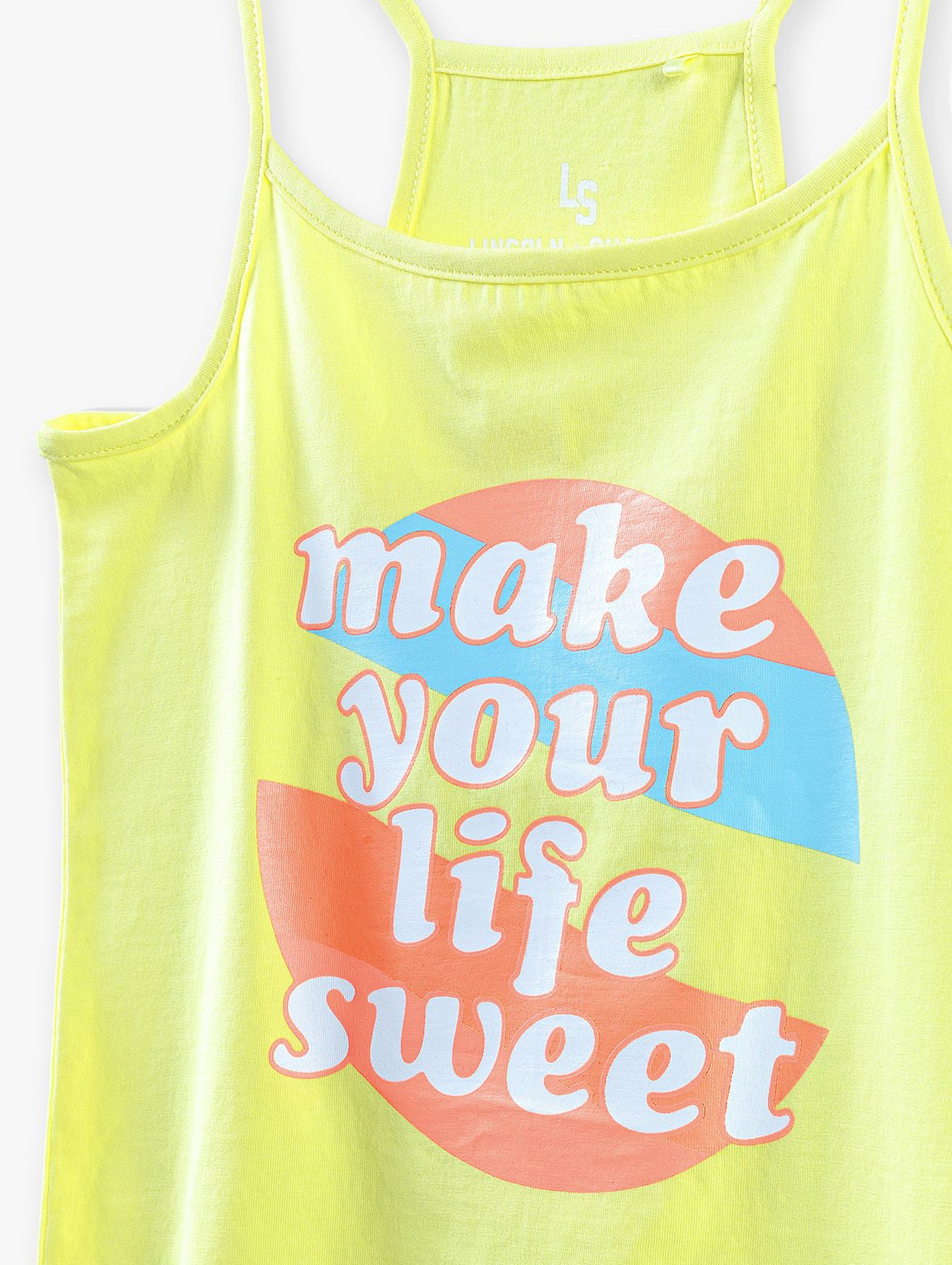 T-shirt dziewczęcy  z napisem Make Your Life Sweet - żółty