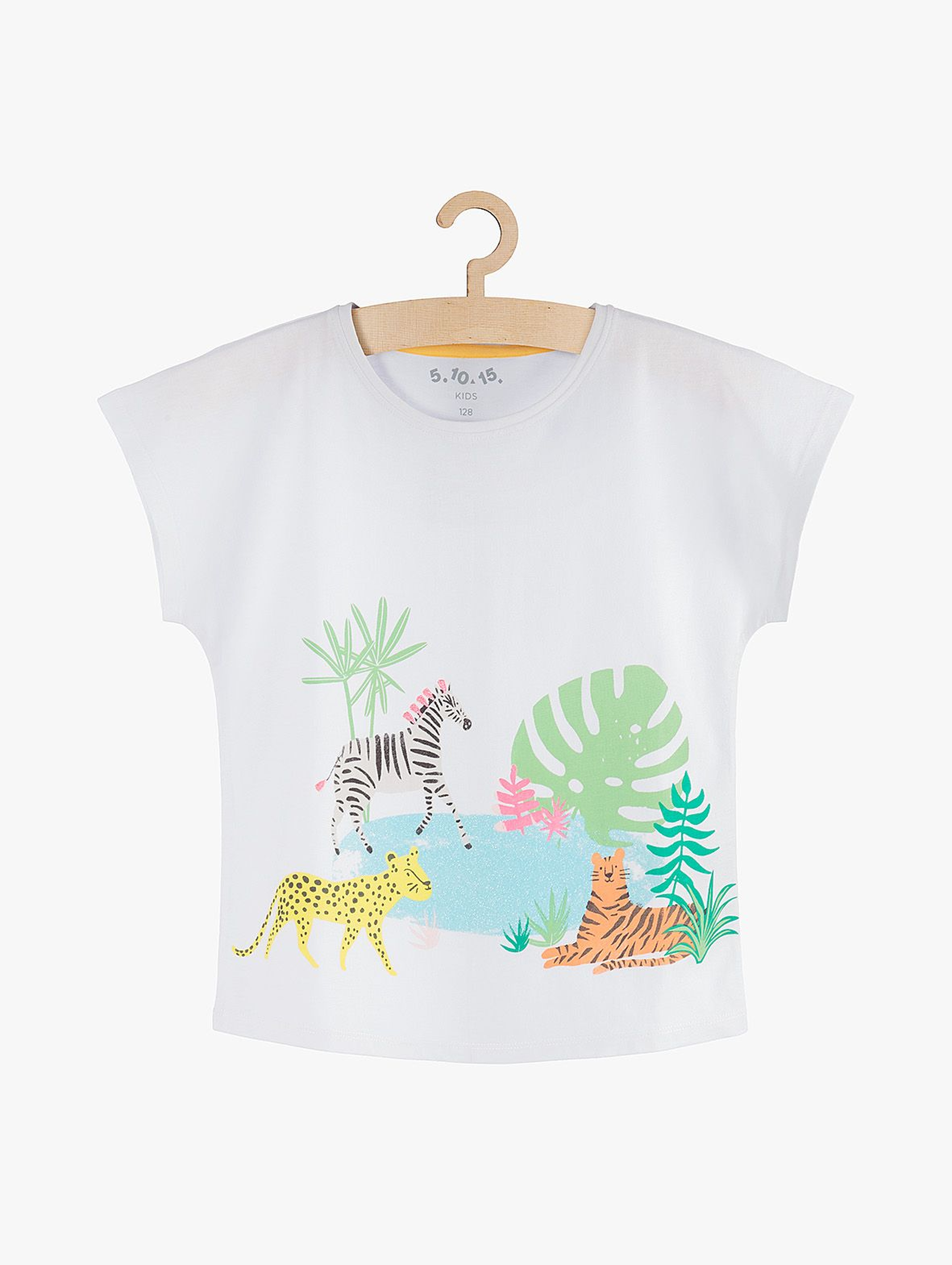 T-shirt dziewczęcy biały bawełniany- Safari