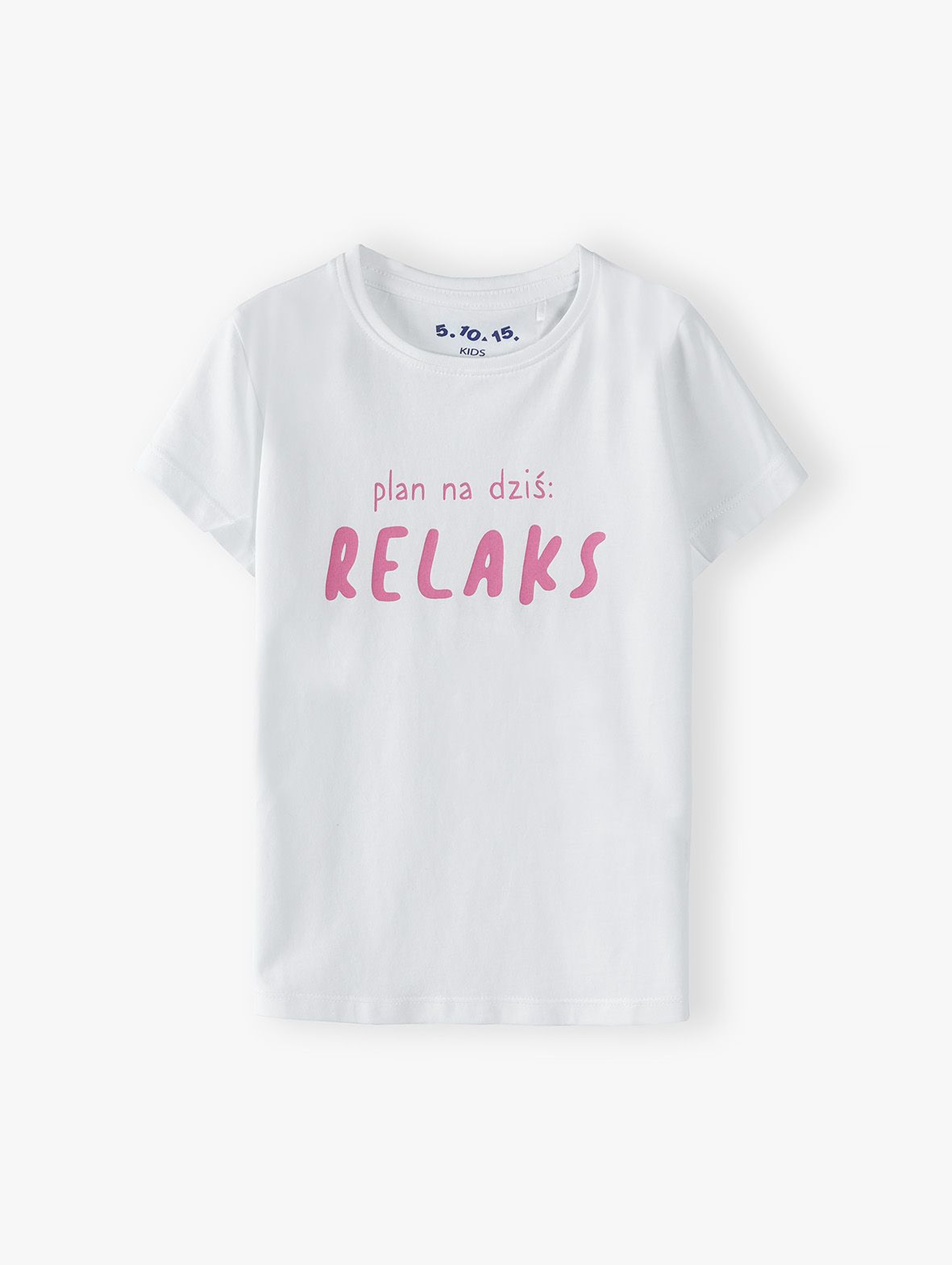 Bawełniany t-shirt dziewczęcy z napisem: Plan na dziś - Relaks