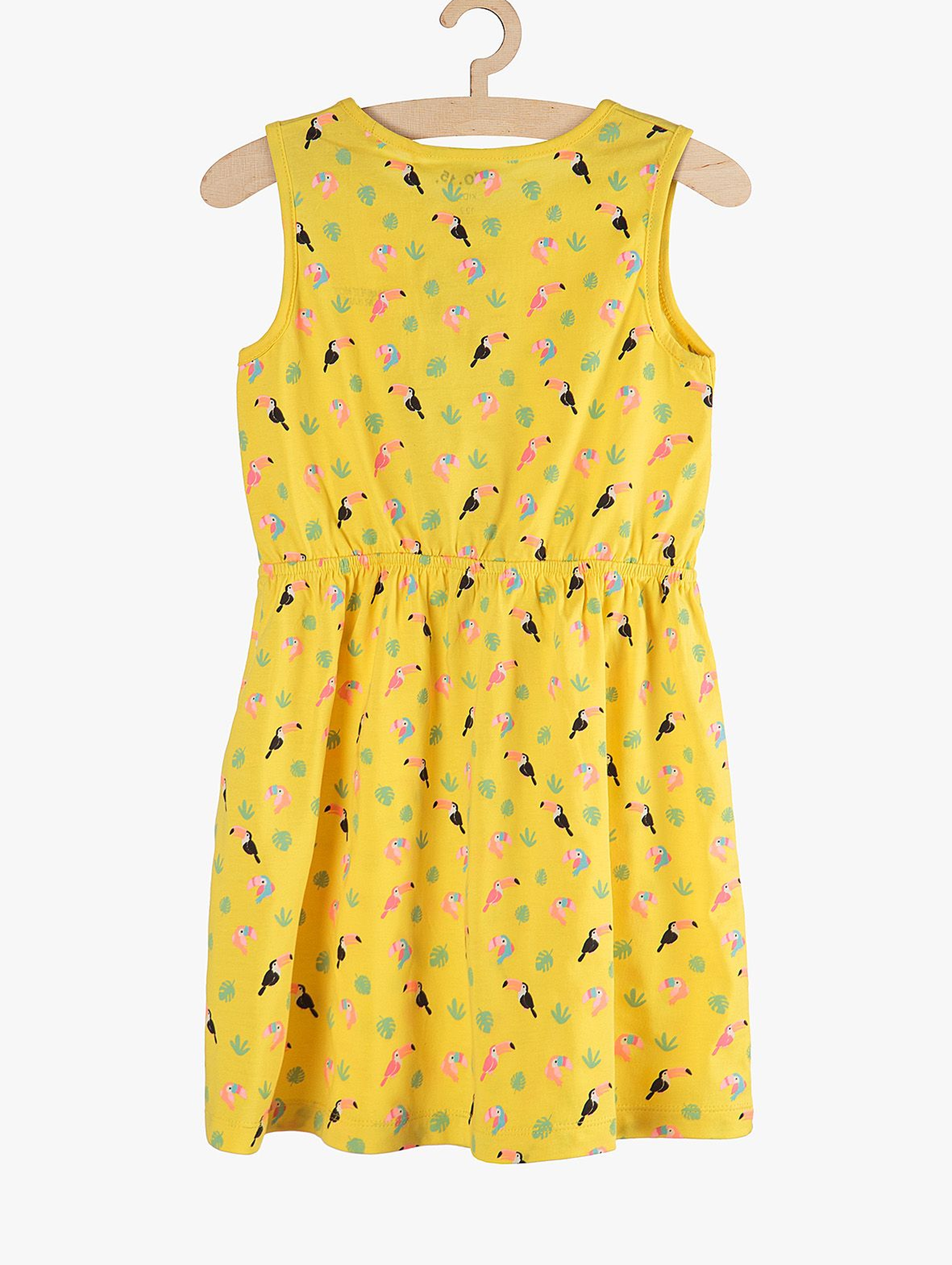 Bawełniana sukienka na lato- żółta w tukany