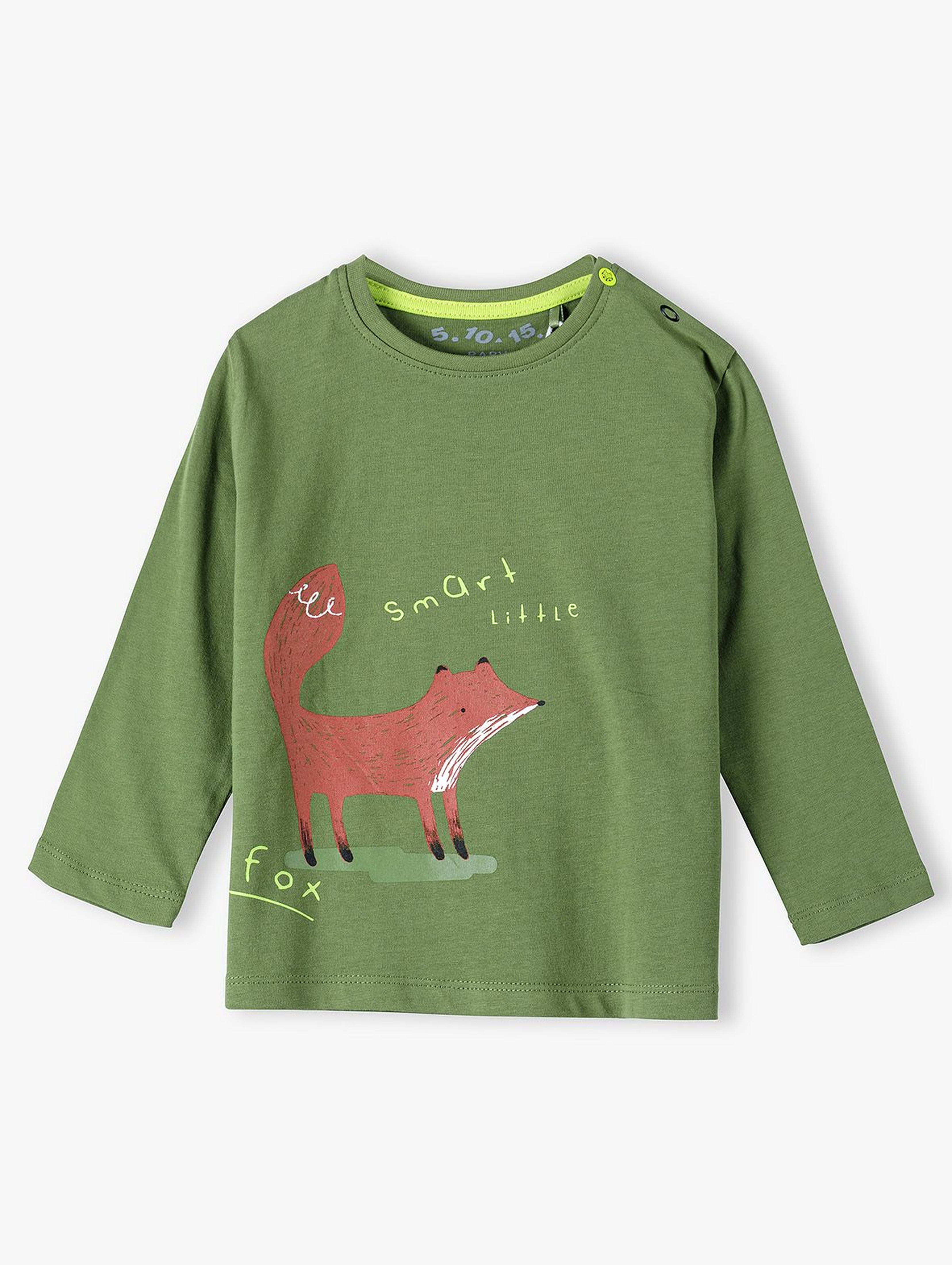 Bawełniana bluzka niemowlęca z długim rękawem z liskiem -zielona