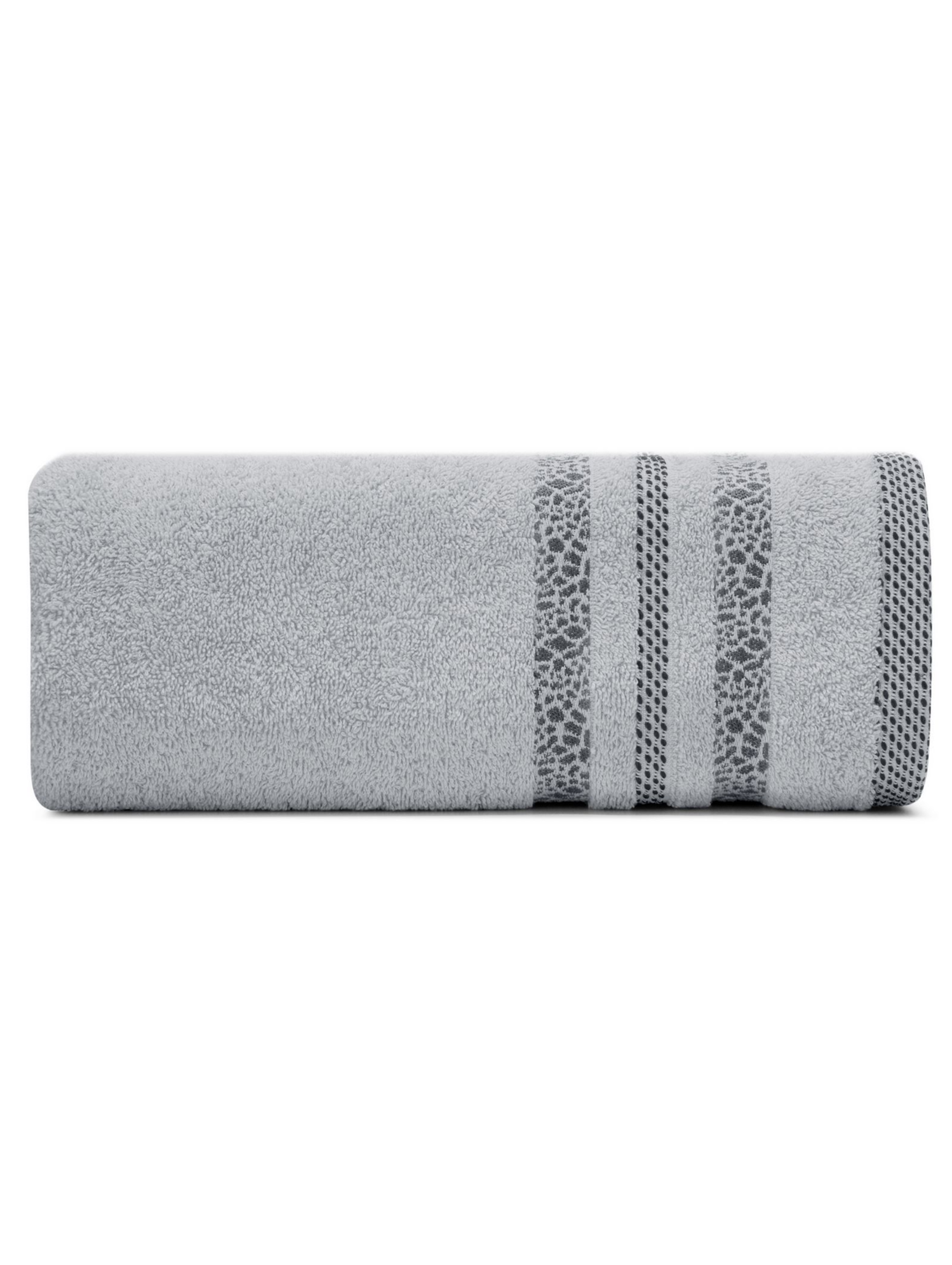 Popielaty ręcznik z ozdobnymi pasami 70x140 cm
