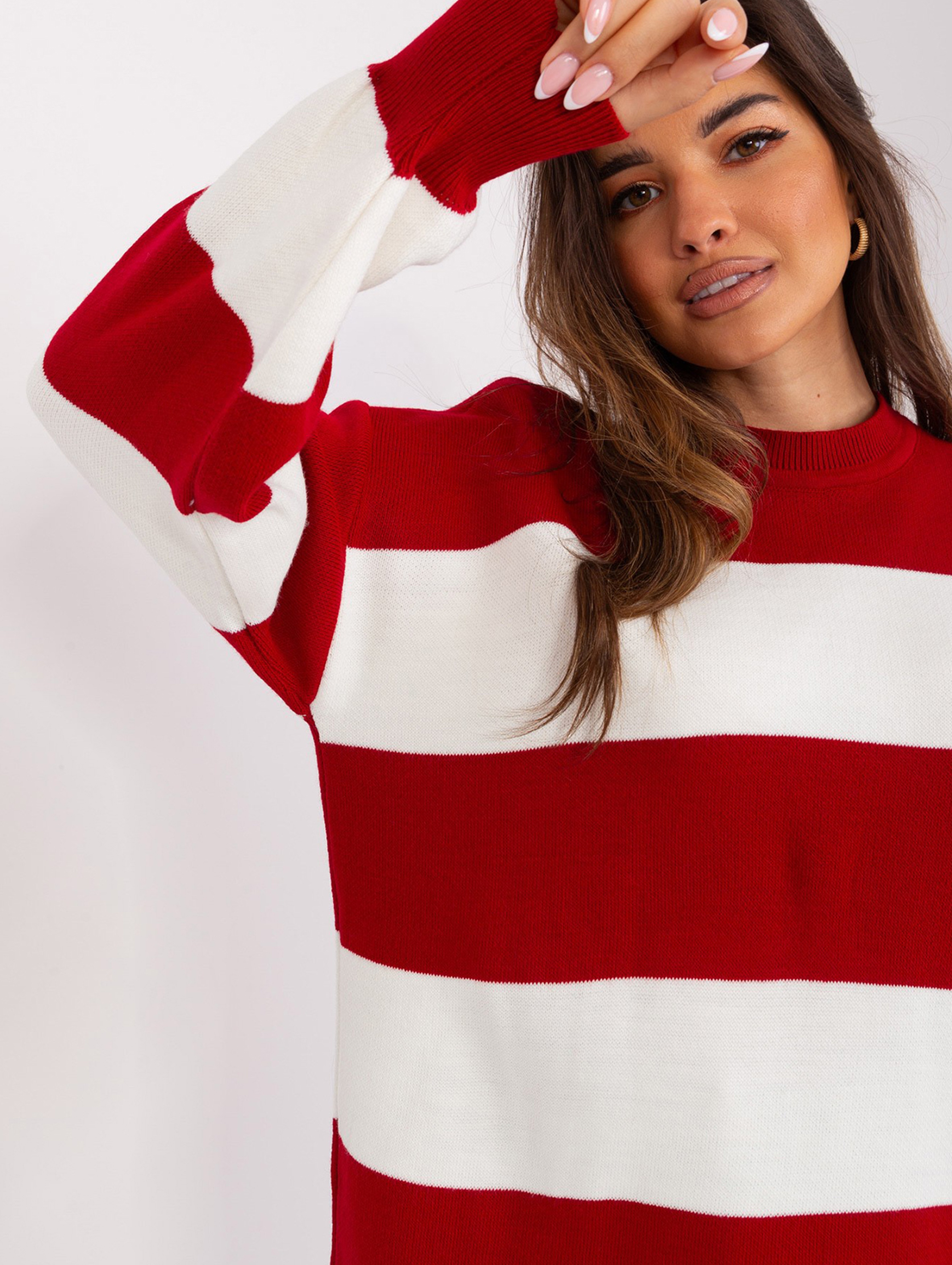 Bordowo-ecru długi sweter oversize