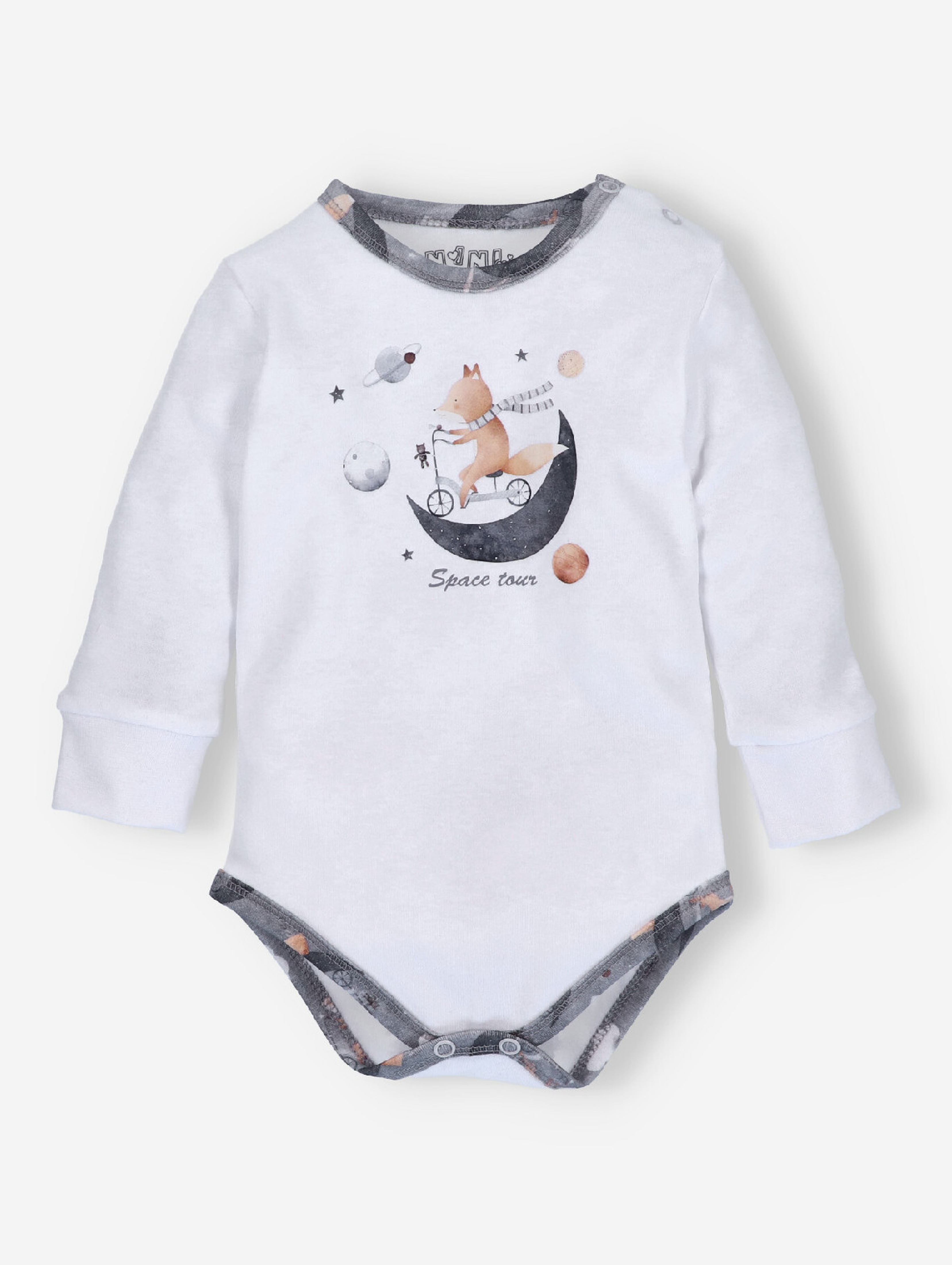 Body niemowlęce SPACE TOUR z bawełny organicznej dla chłopca - białe