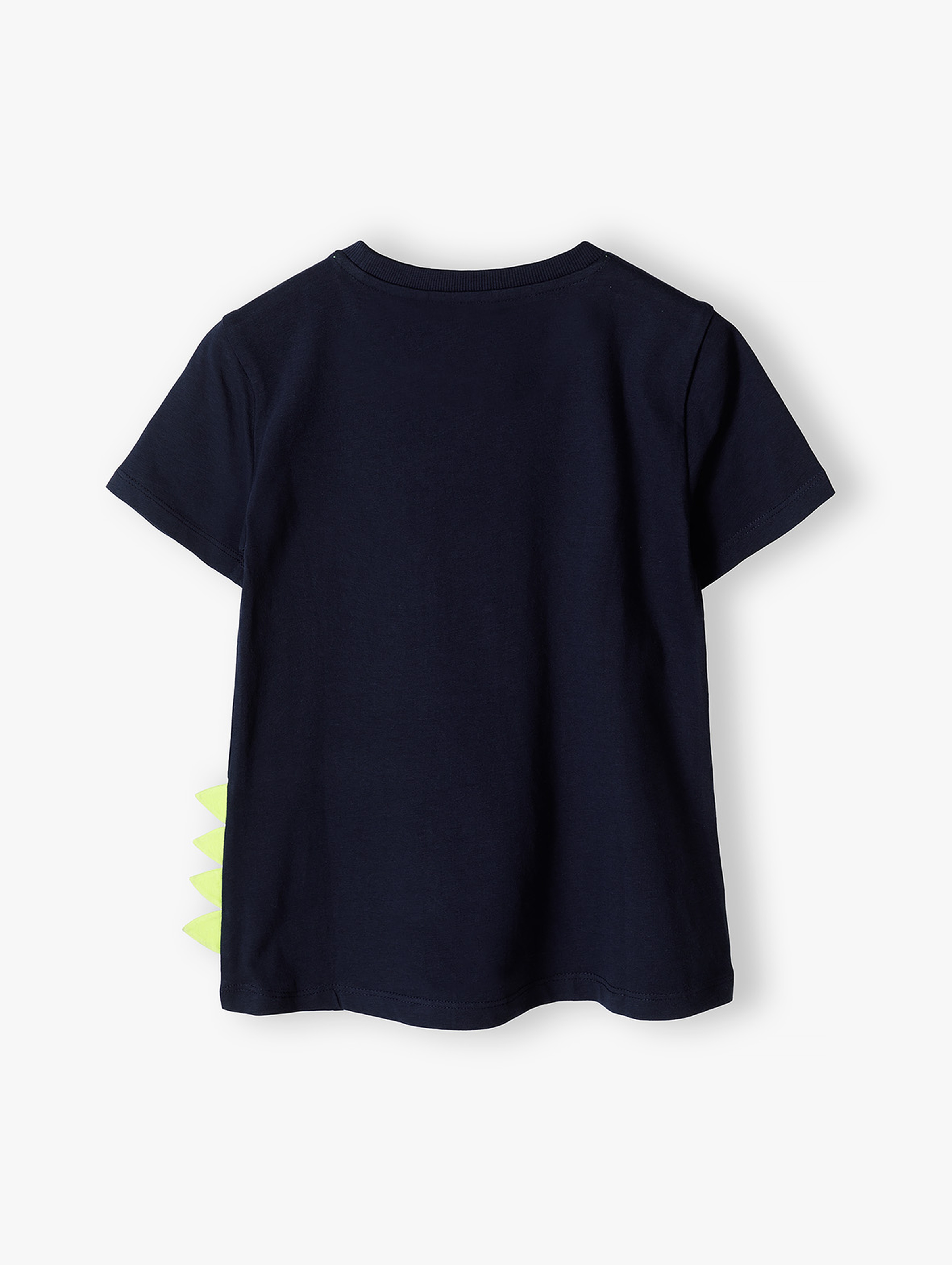 Granatowy t-shirt bawełniany dla chłopca z dinozaurem i detalem 3D