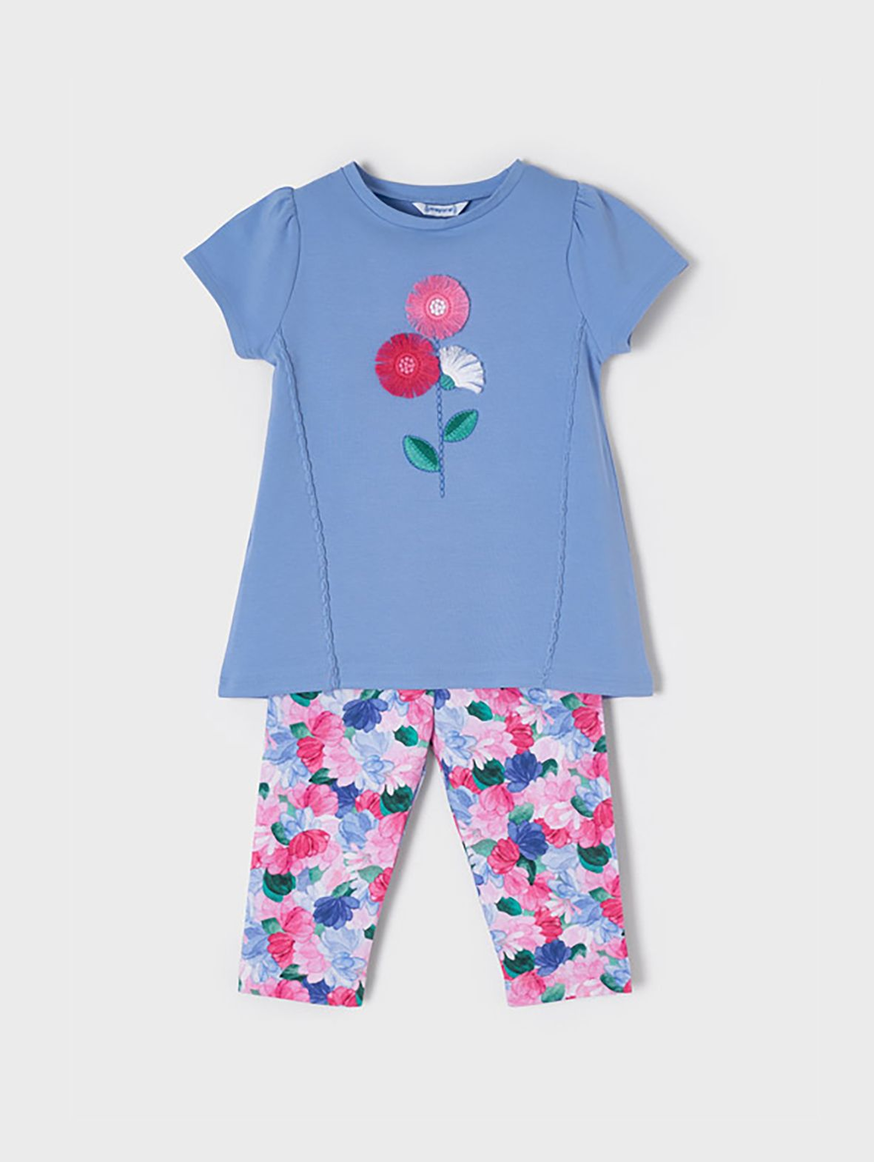 Komplet dziewczęcy- koszulka z krótkim rękawem i legginsy w kwiatki