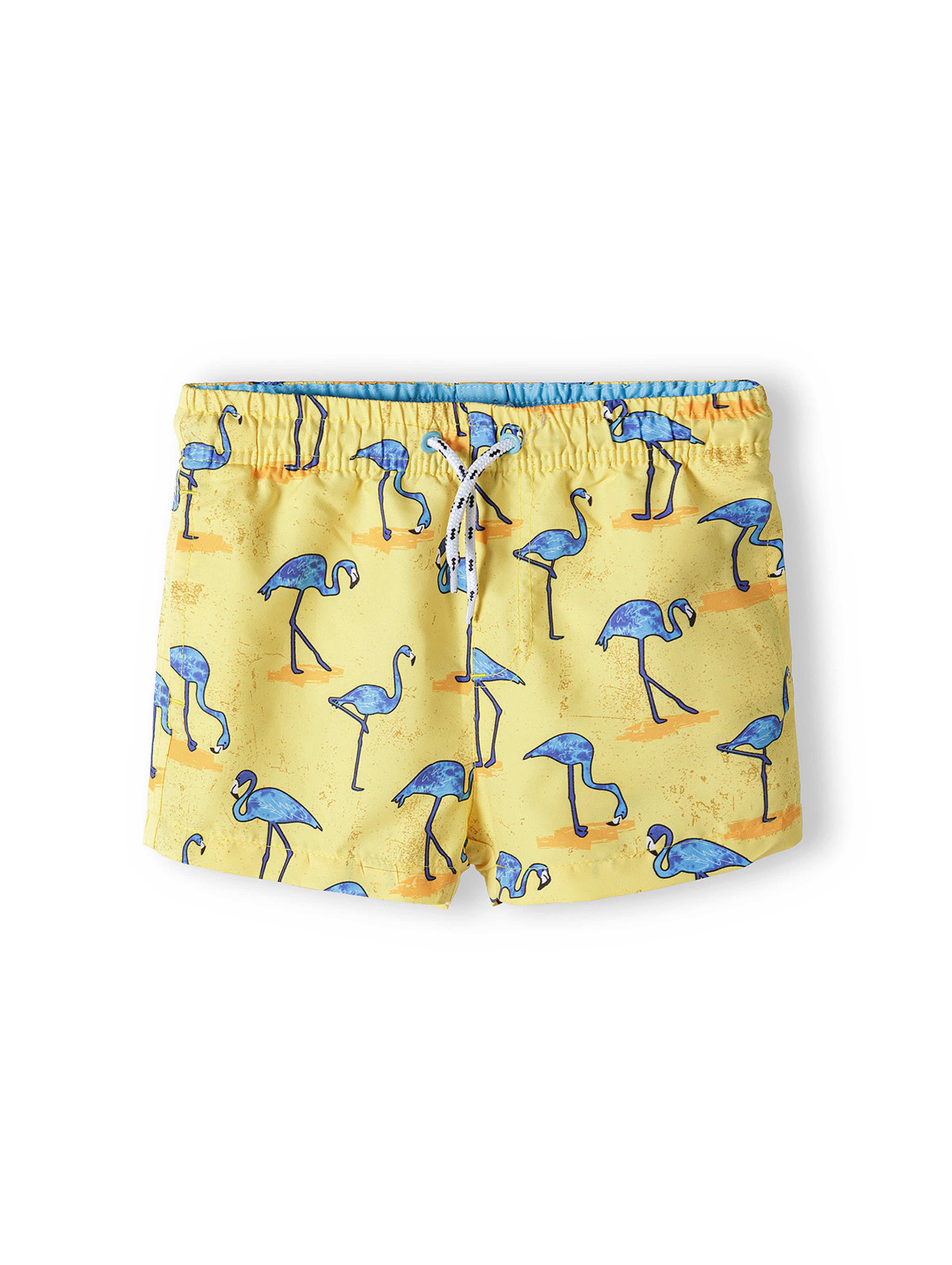 Żółte szorty kąpielowe dla chłopca- flamingi