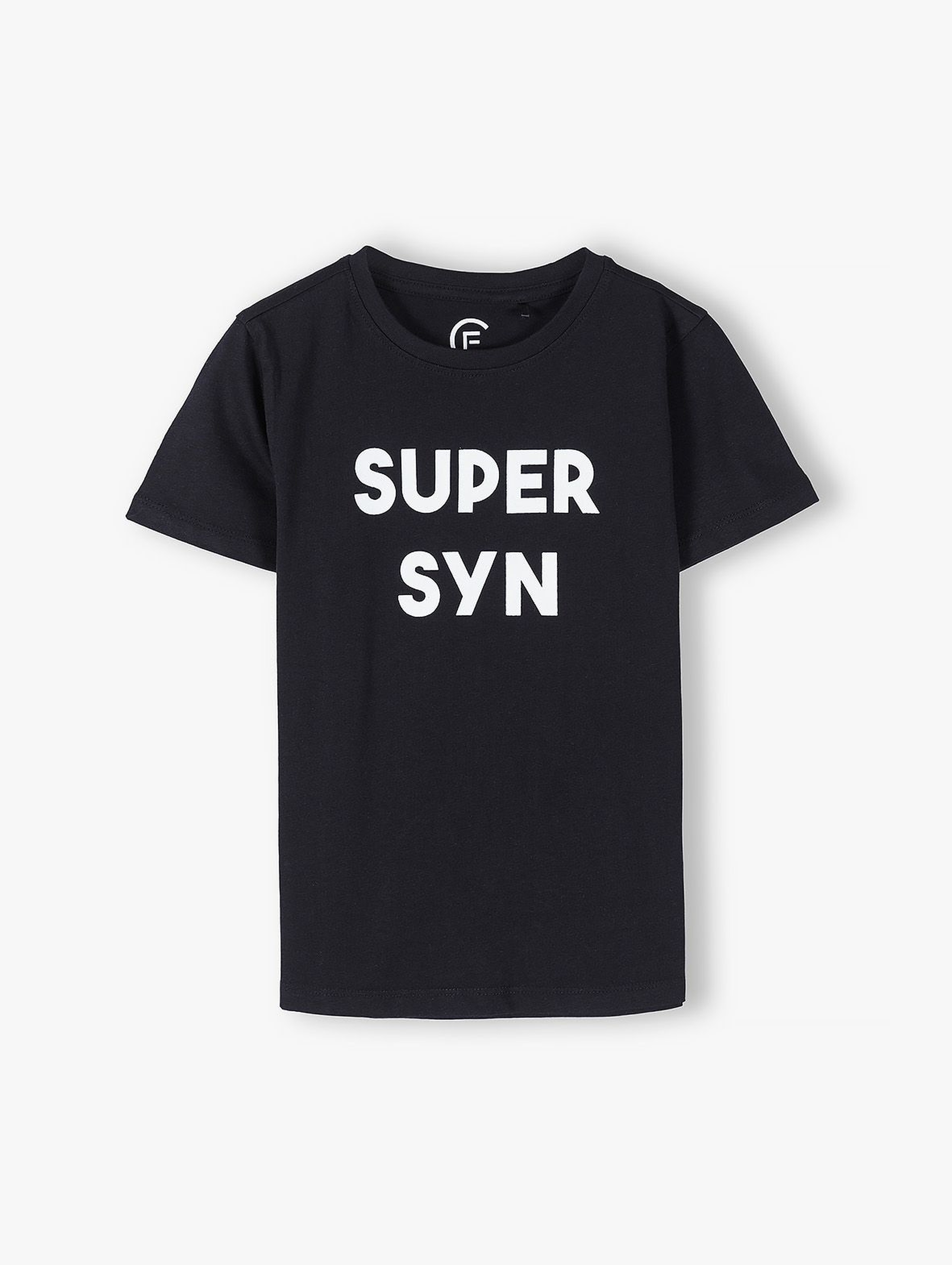 Bawełniany t-shirt chłopięcy czarny z napisem- Super Syn- ubrania dla całej rodziny
