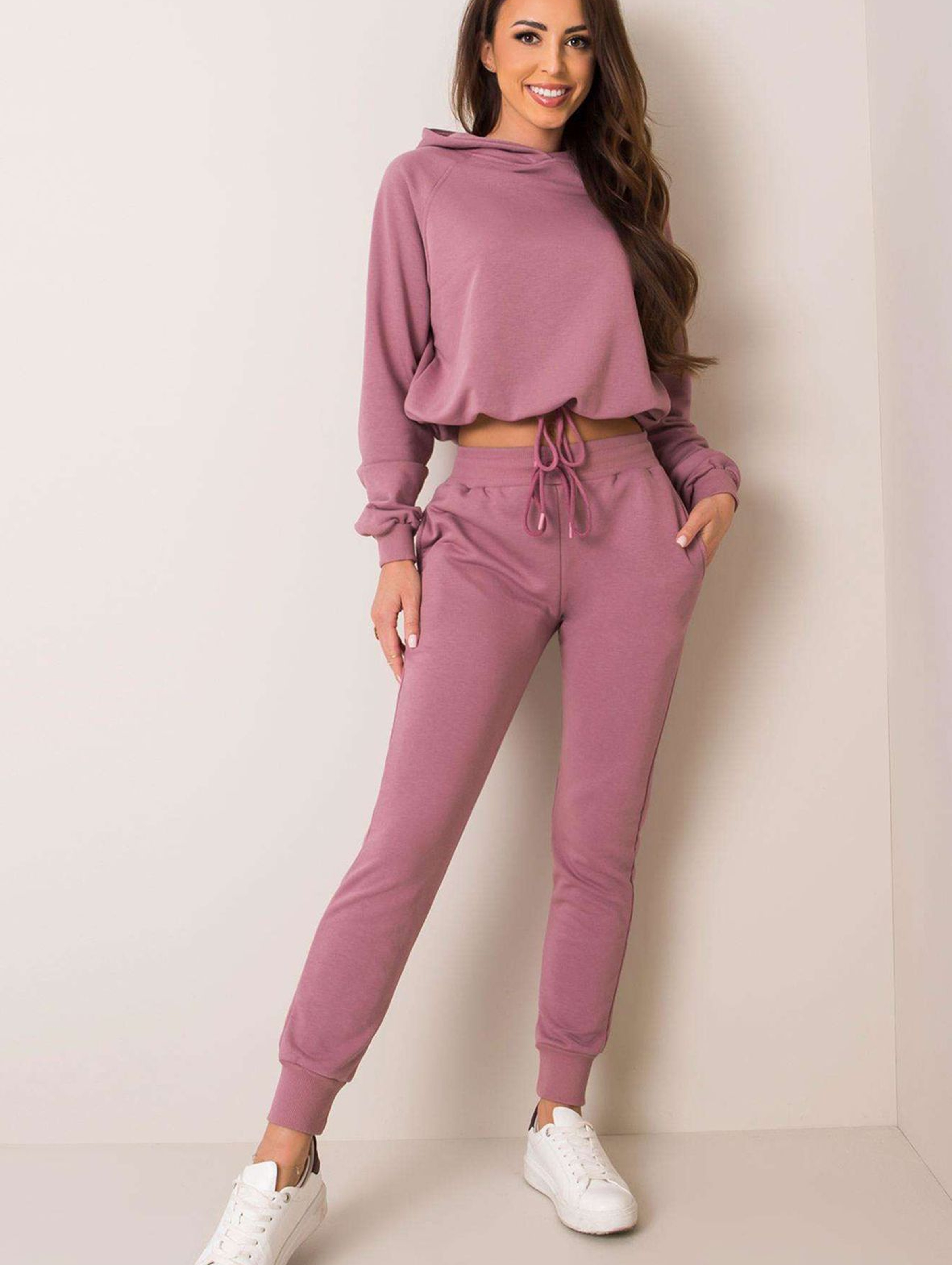 BASIC Komplet dresowy damski - bluza z kapturem i spodnie - różowe