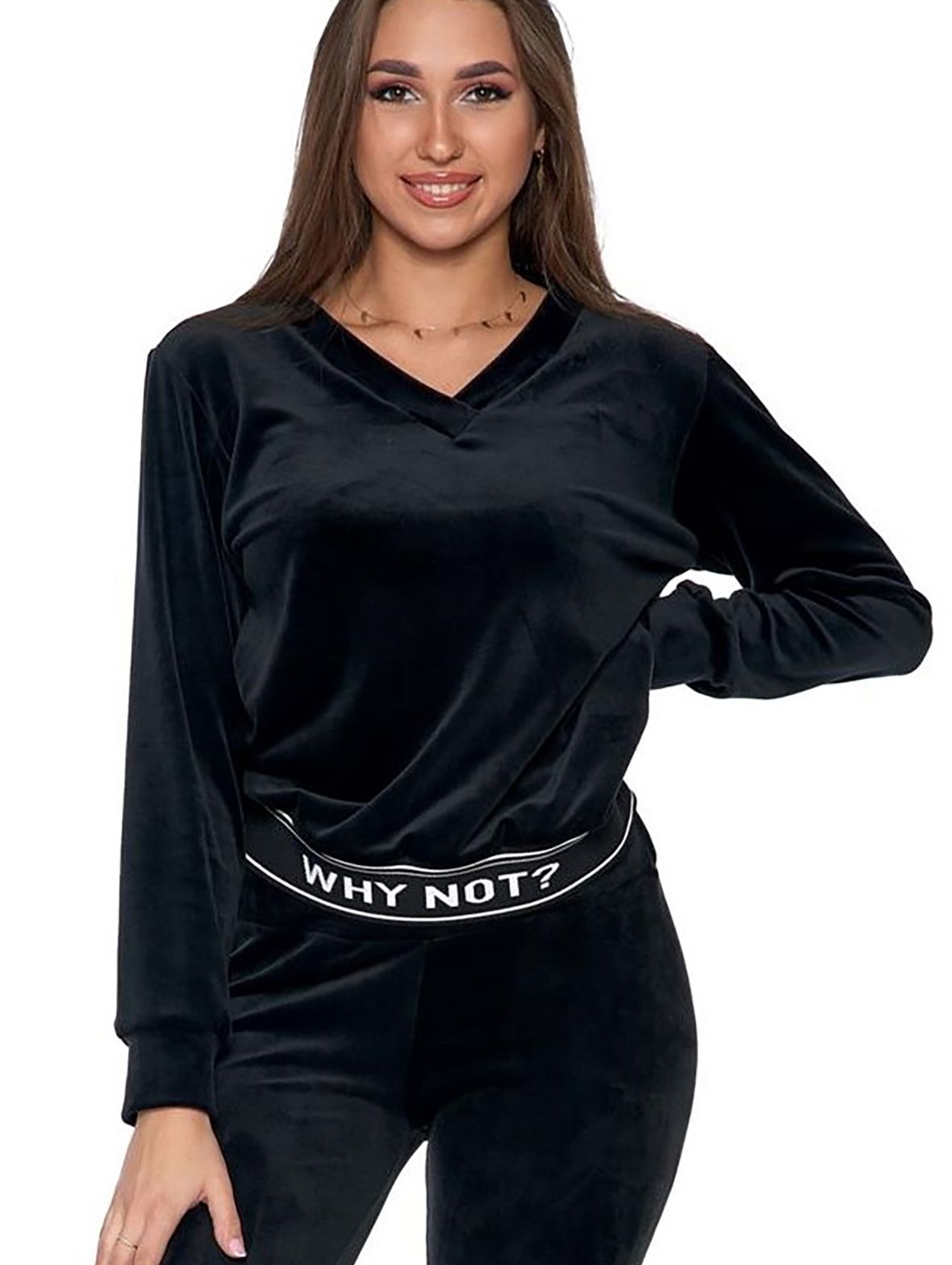 Bluza damska welurowa z gumowym pasem czarna