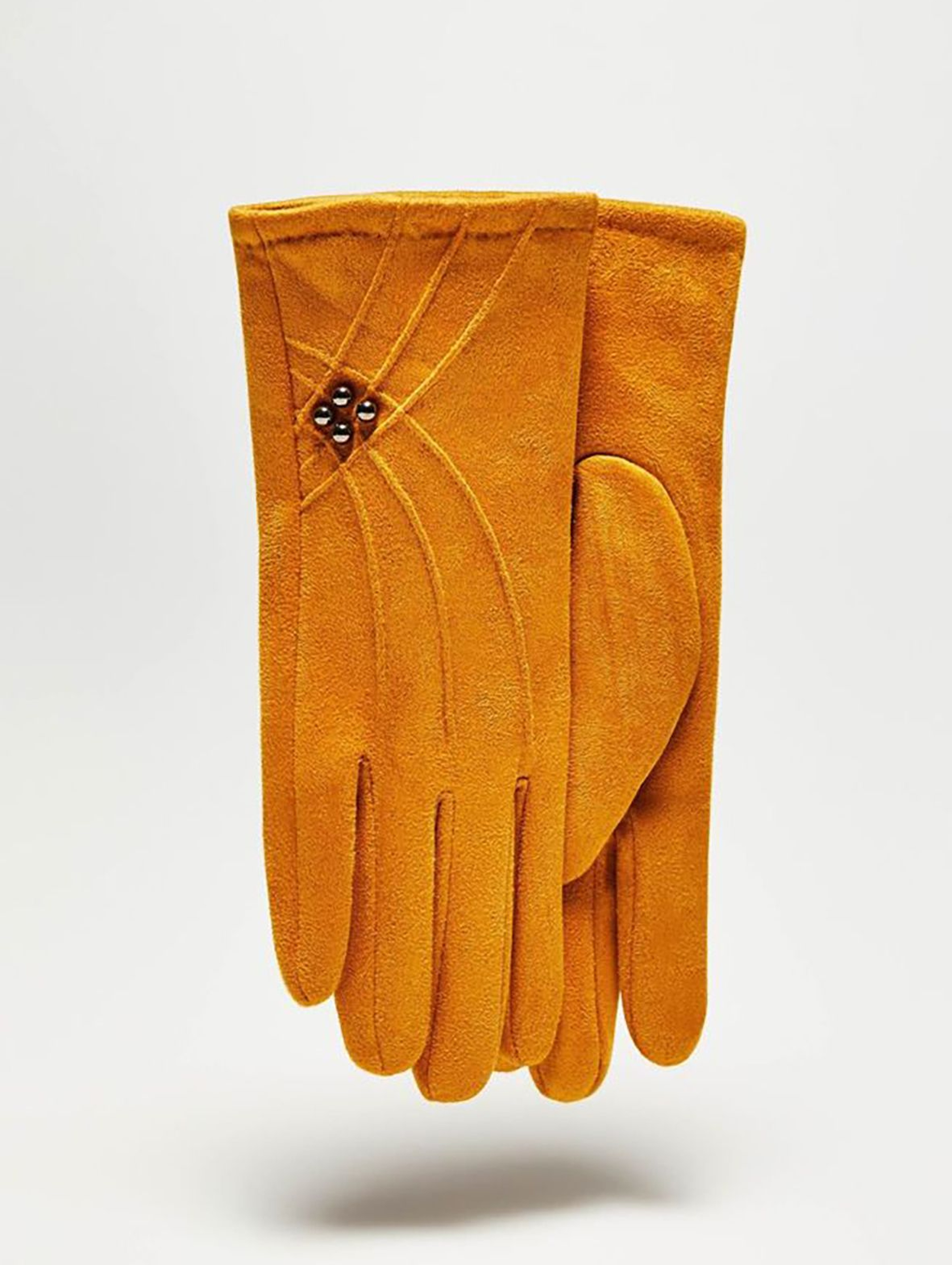 Długie stylowe rękawiczki damskie - musztardowe