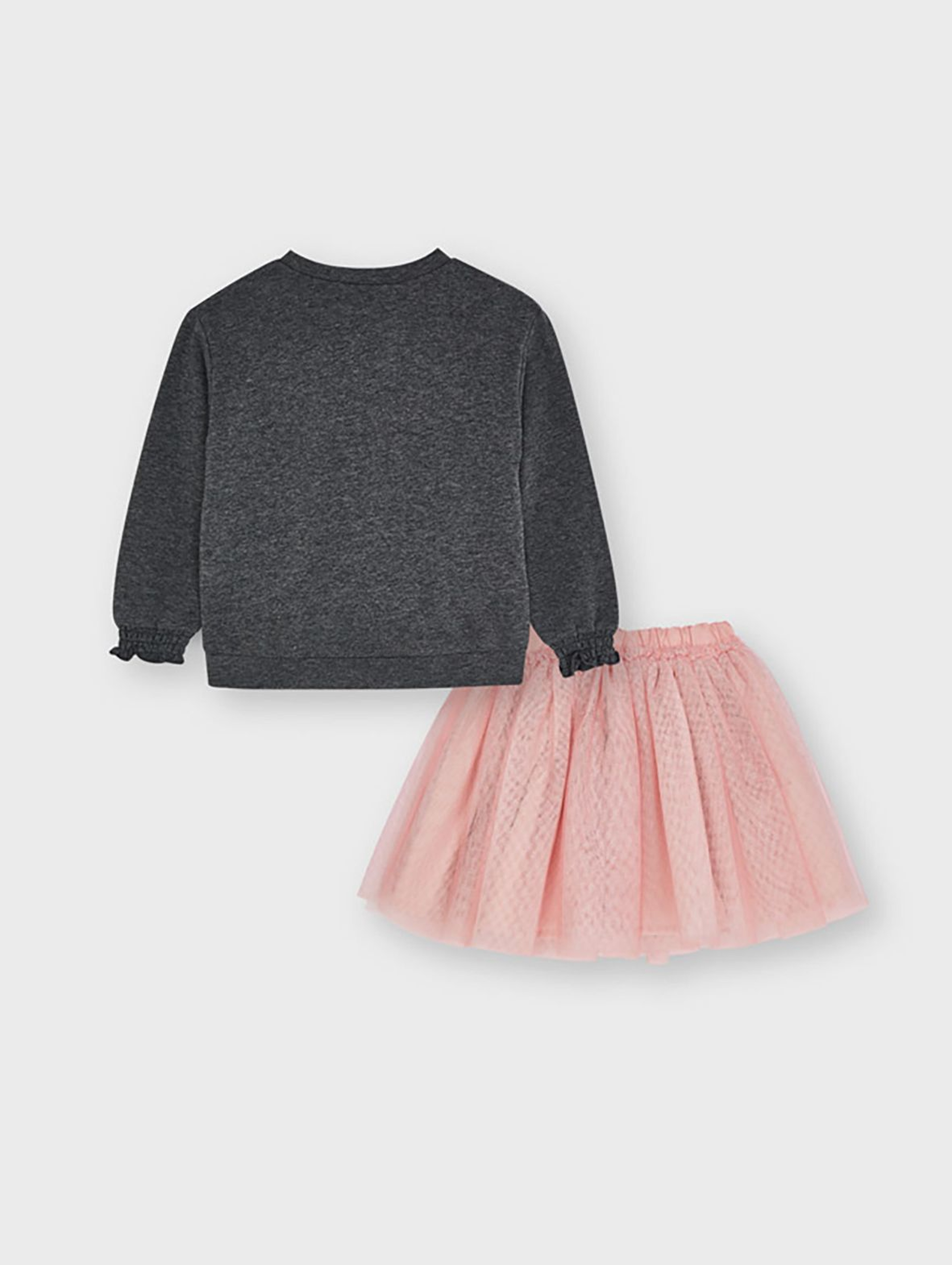 Komplet dziewczęcy - różowa tiulowa spódnica  + szara bluza z nadrukiem