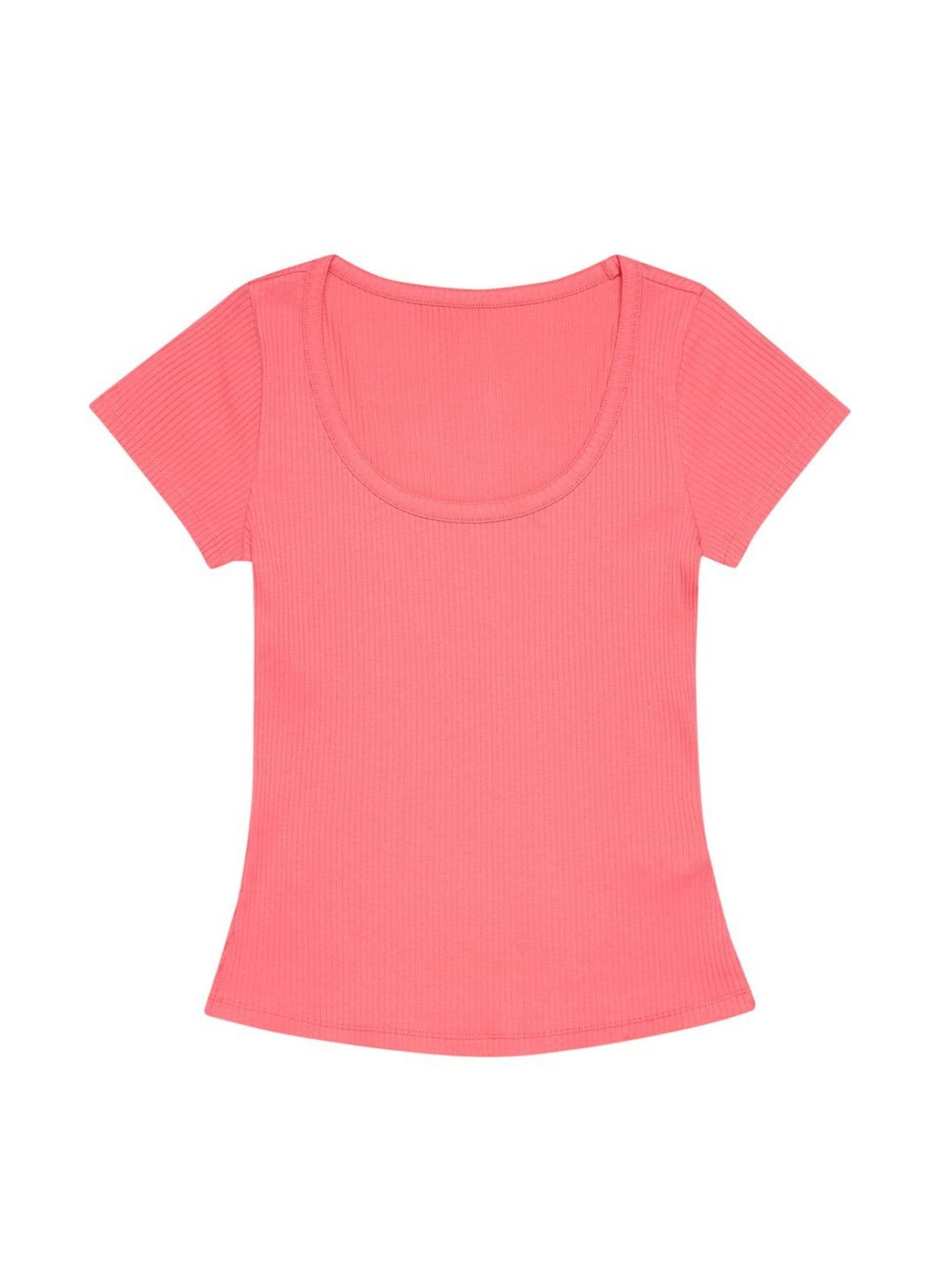 Różowy T-shirt damski na krótki rękaw