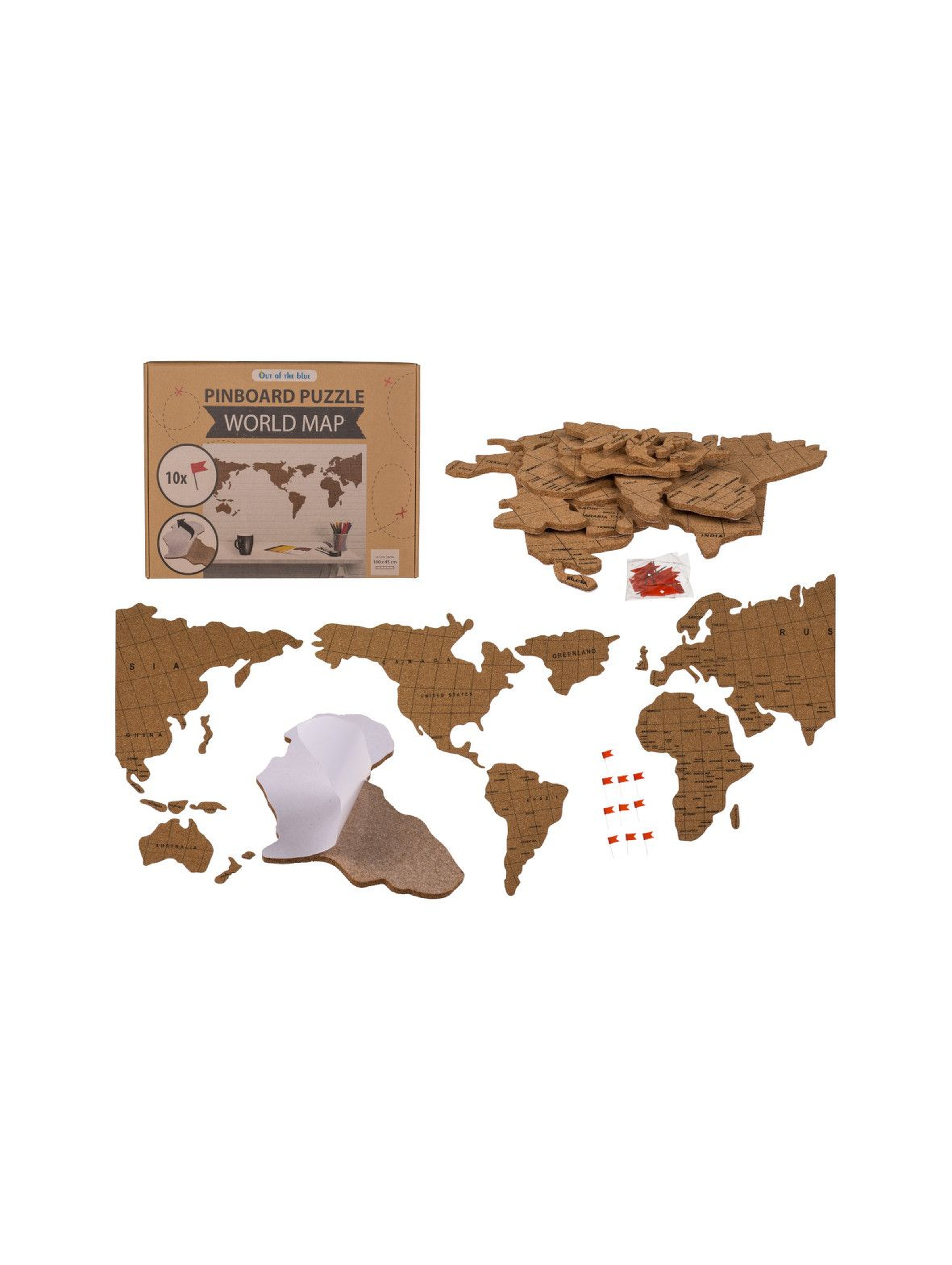 Korkowa tablica memo - mapa świata -28 x 37 x 3,5 cm