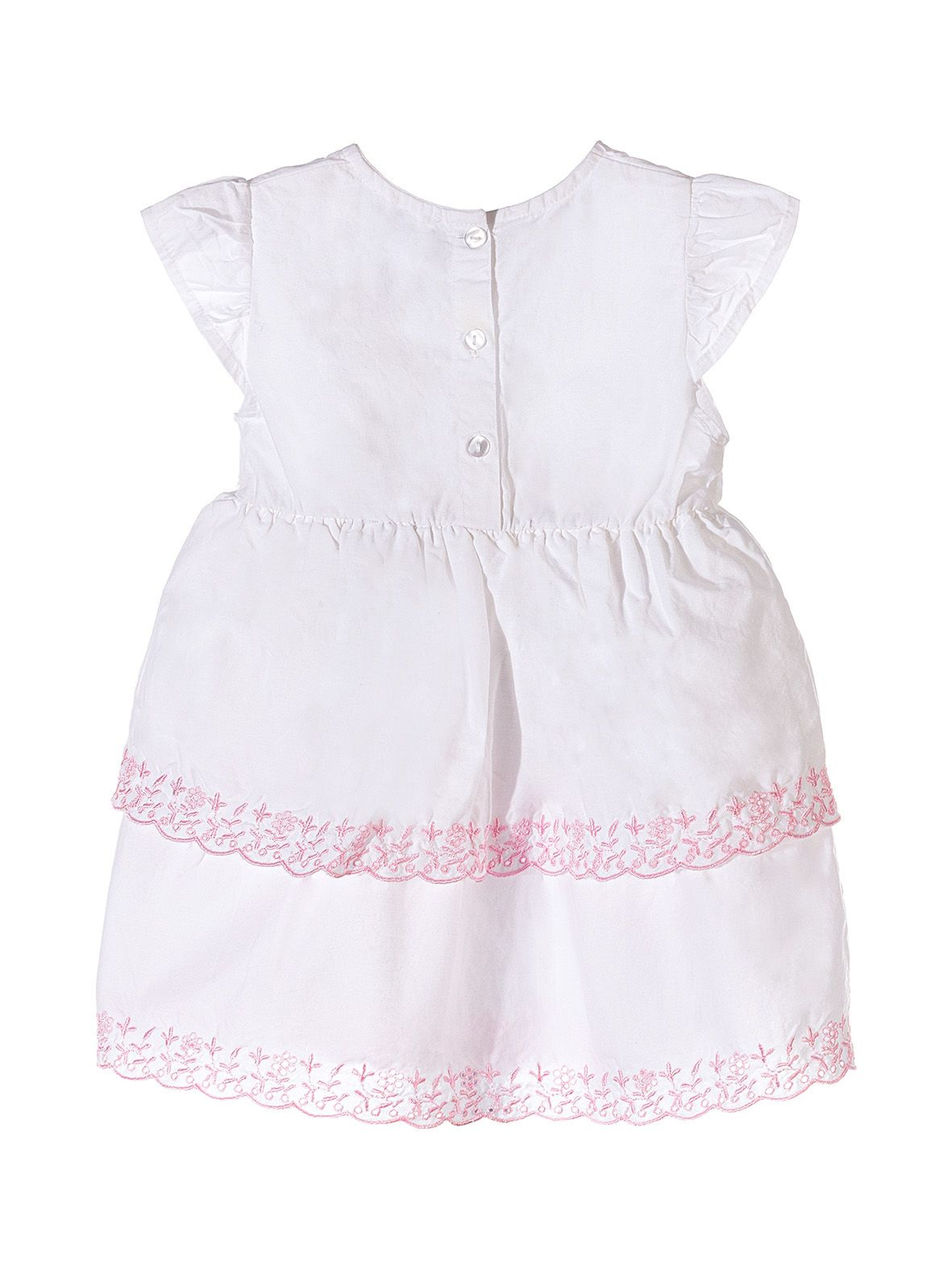 Sukienka biała dla niemowlaka - różowe haftowane kwiatki