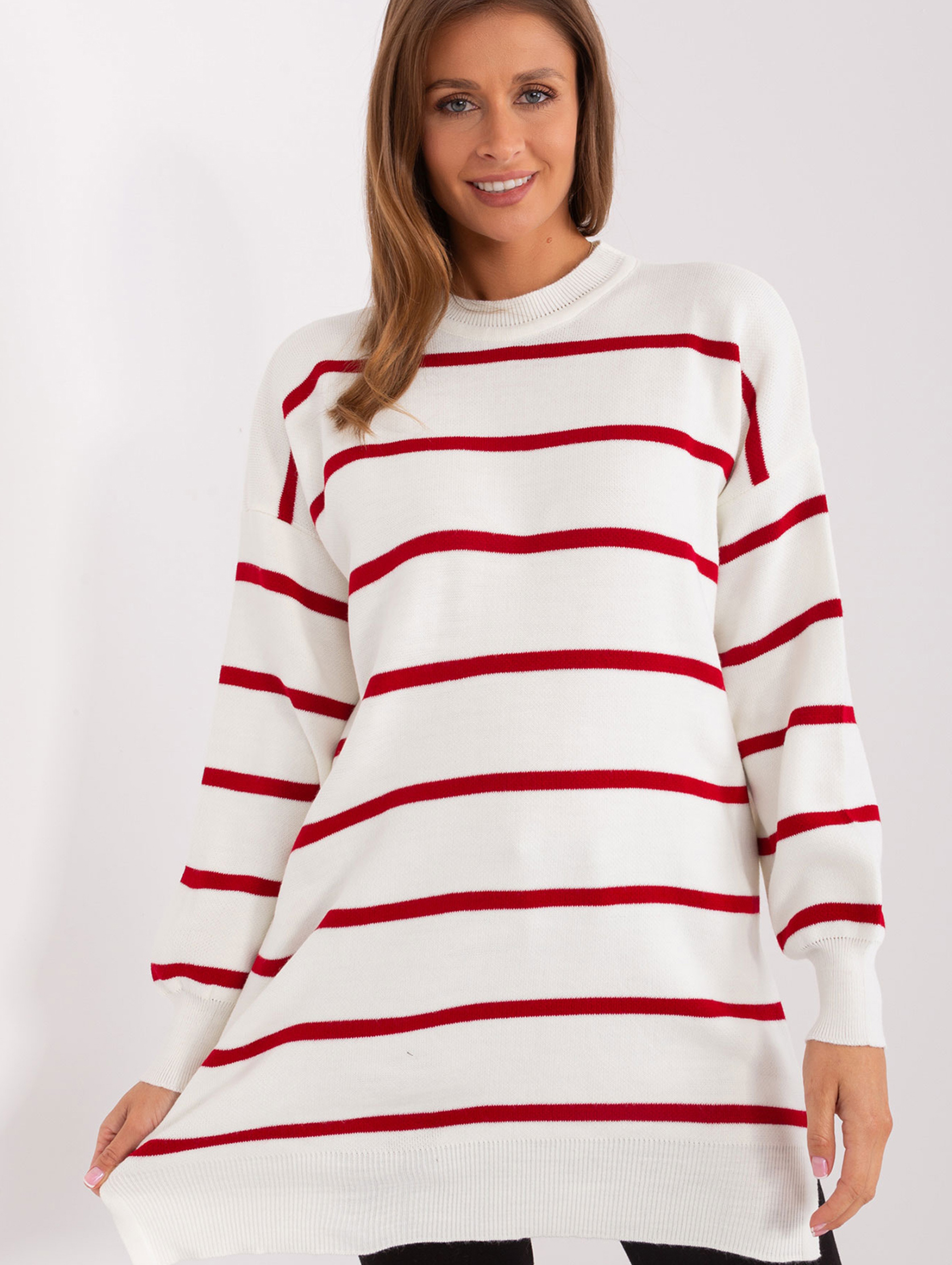 Bordowy-ecru damski luźny sweter