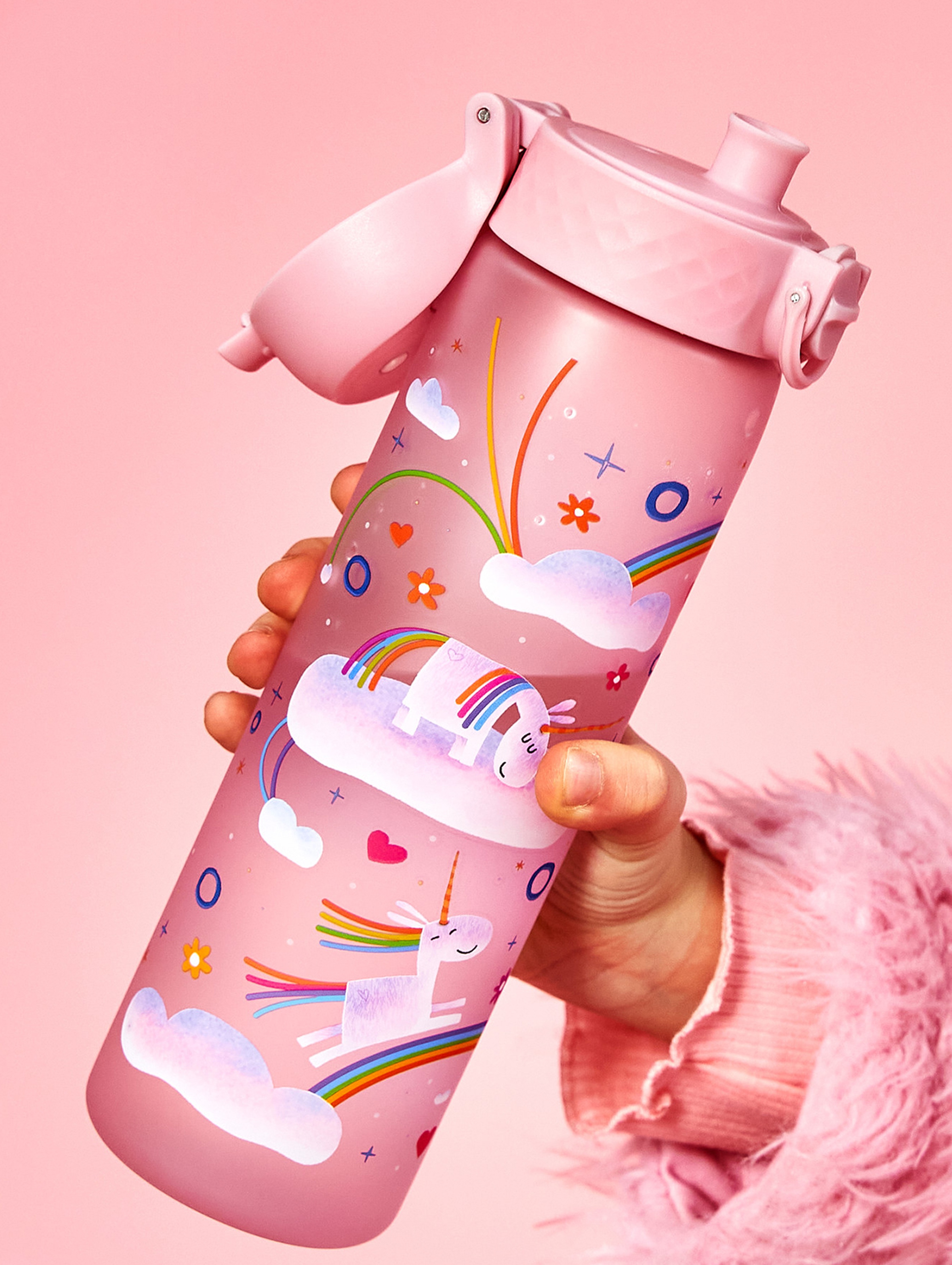 Butelka na wodę ION8 BPA Free Unicorn Rainbows 500ml - różowa