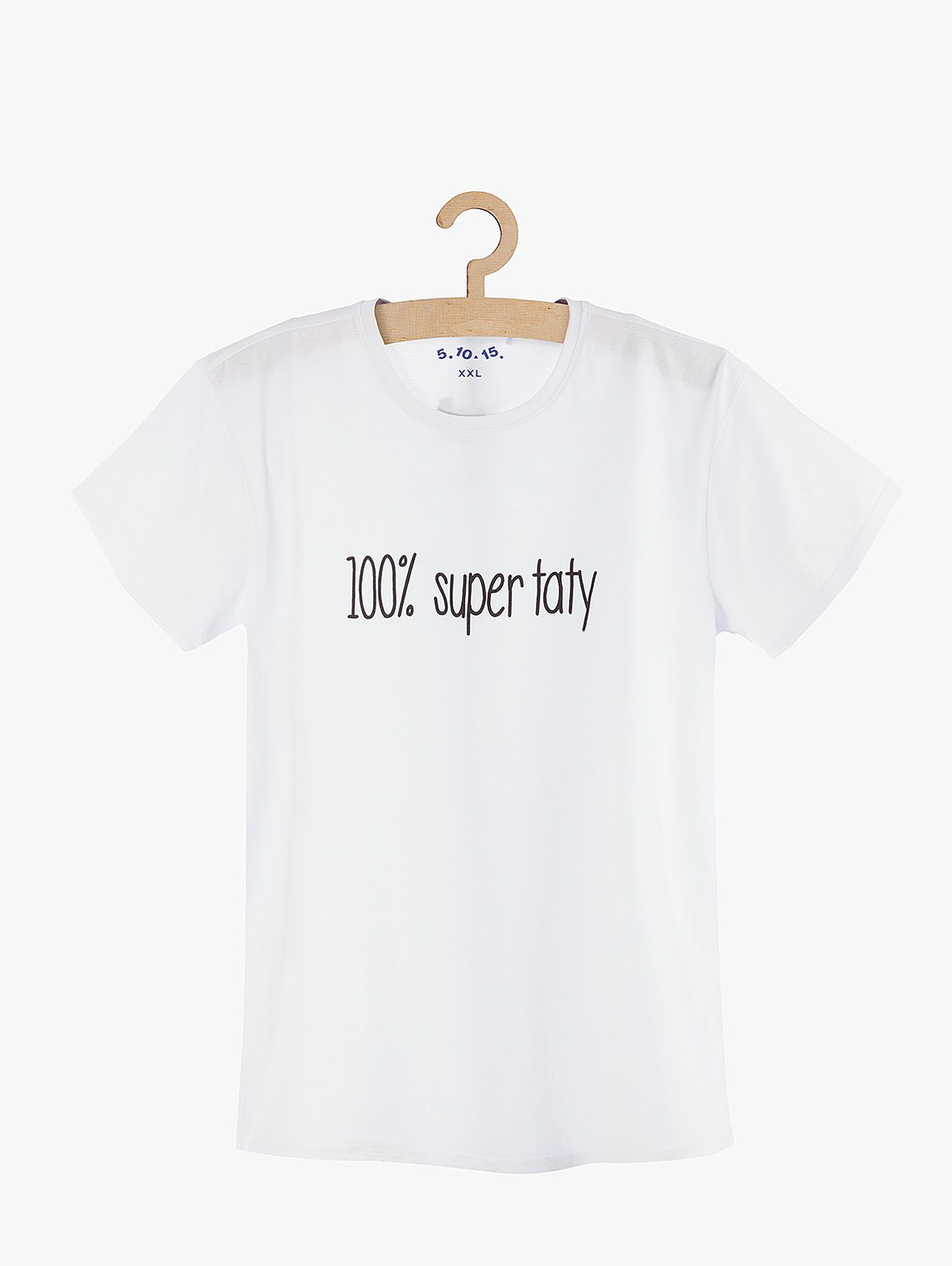 T-shirt męski biały z napisem 100% Super taty