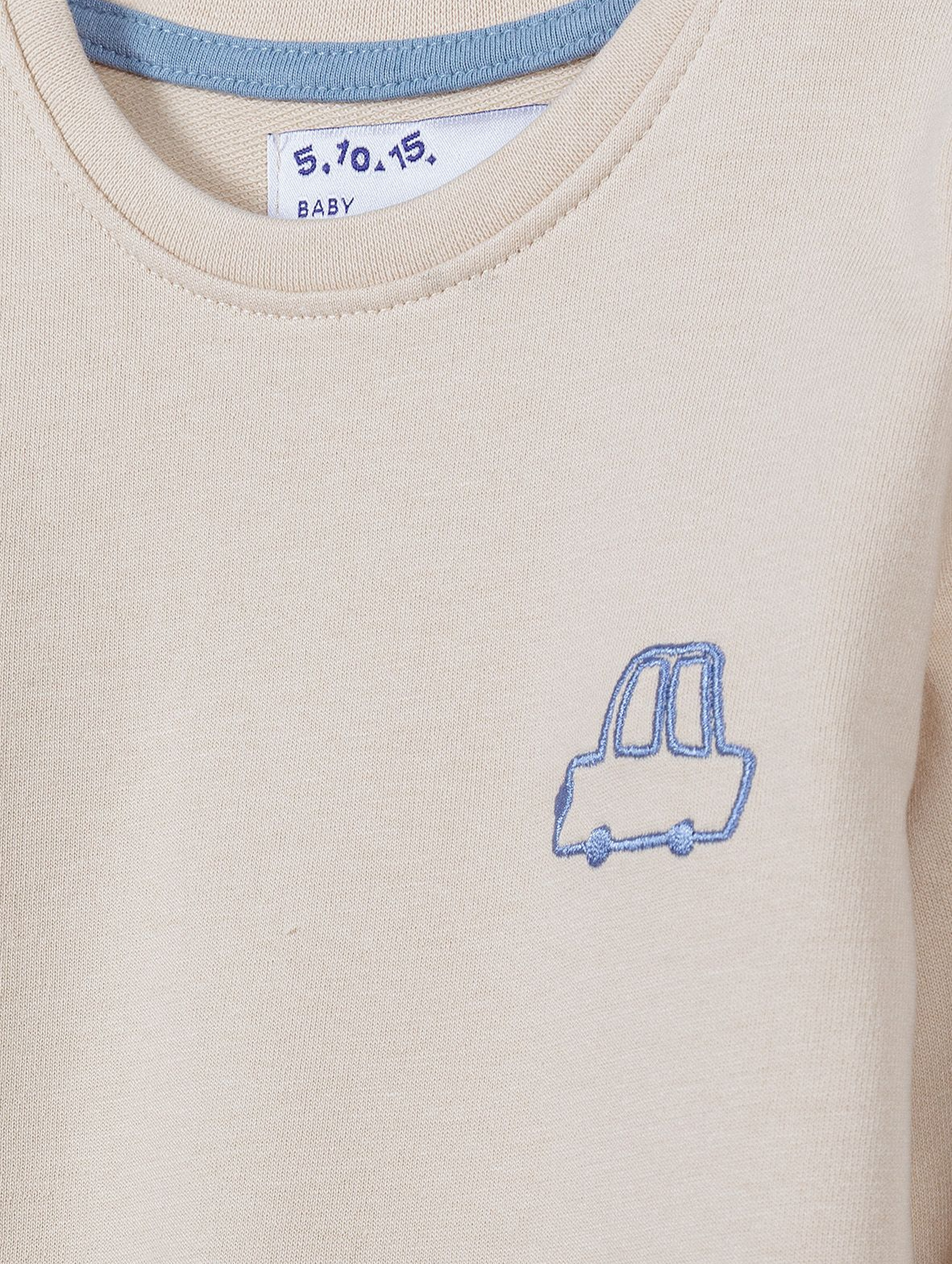Bawełniana bluza niemowlęca z autkiem - beżowa - rosnę z tobą