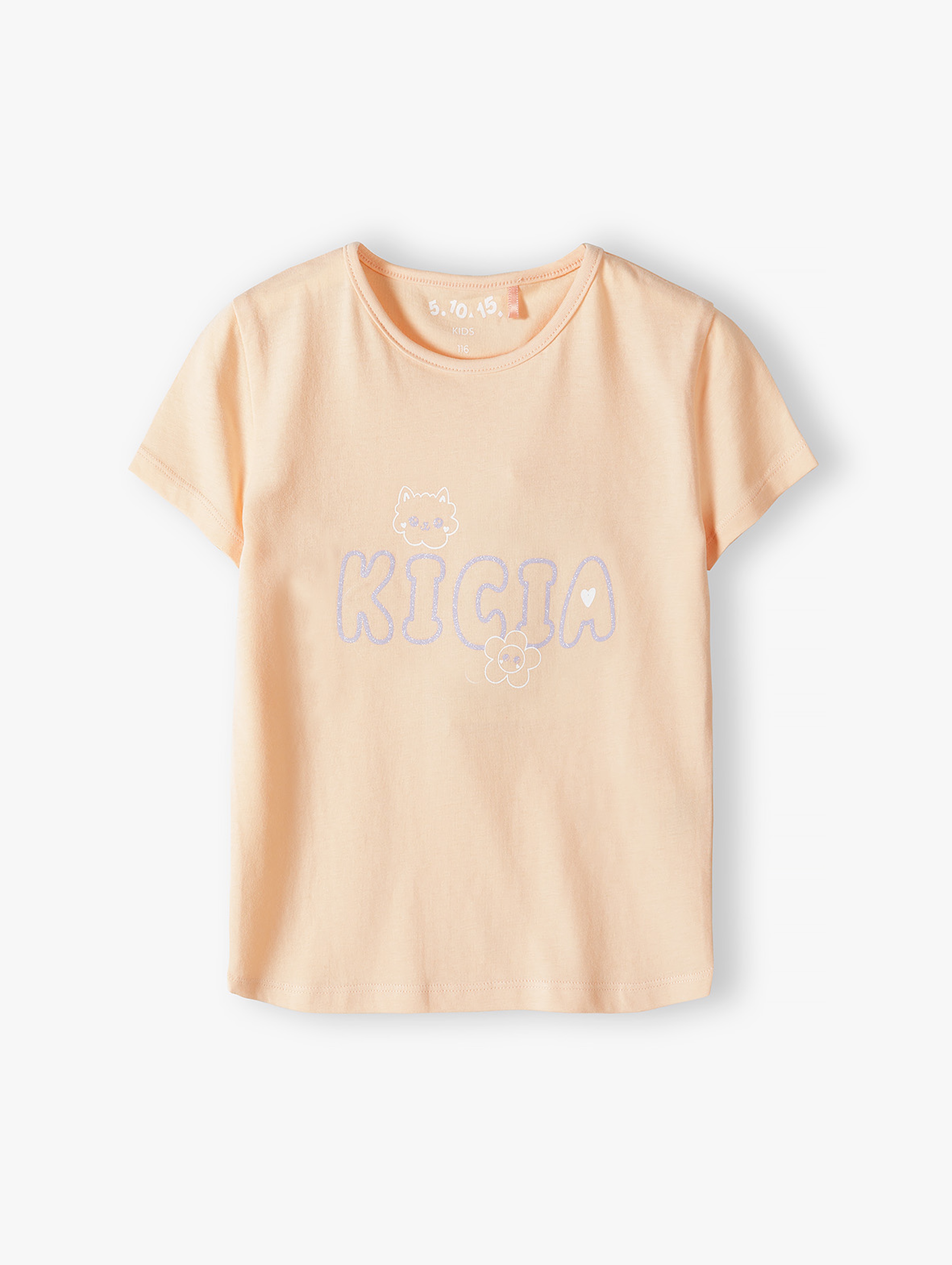 Bawełniany t-shirt z brokatowym napisem - Kicia - 5.10.15.