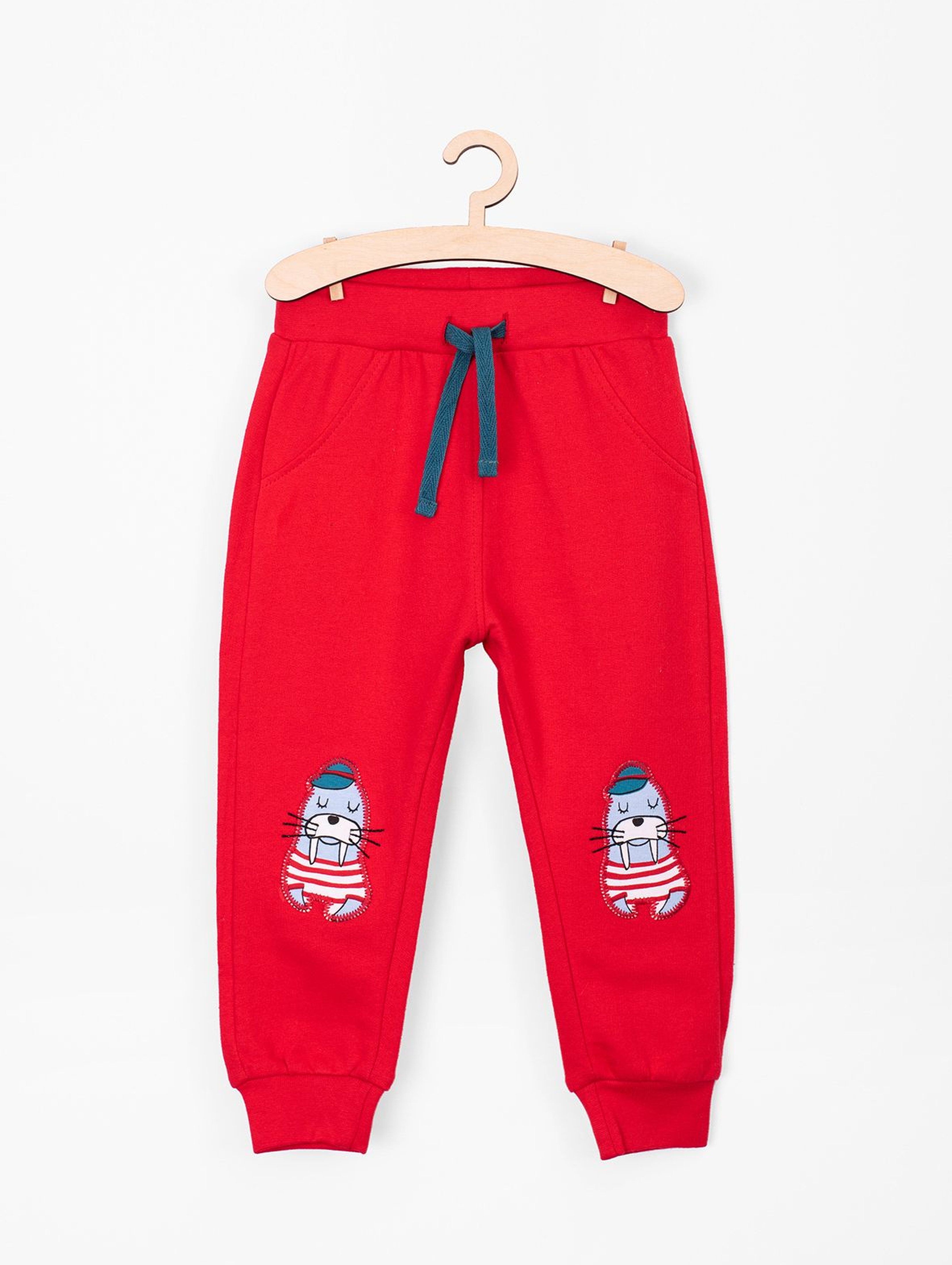 Spodnie dresowe dla niemowlaka- czerwone z morsem