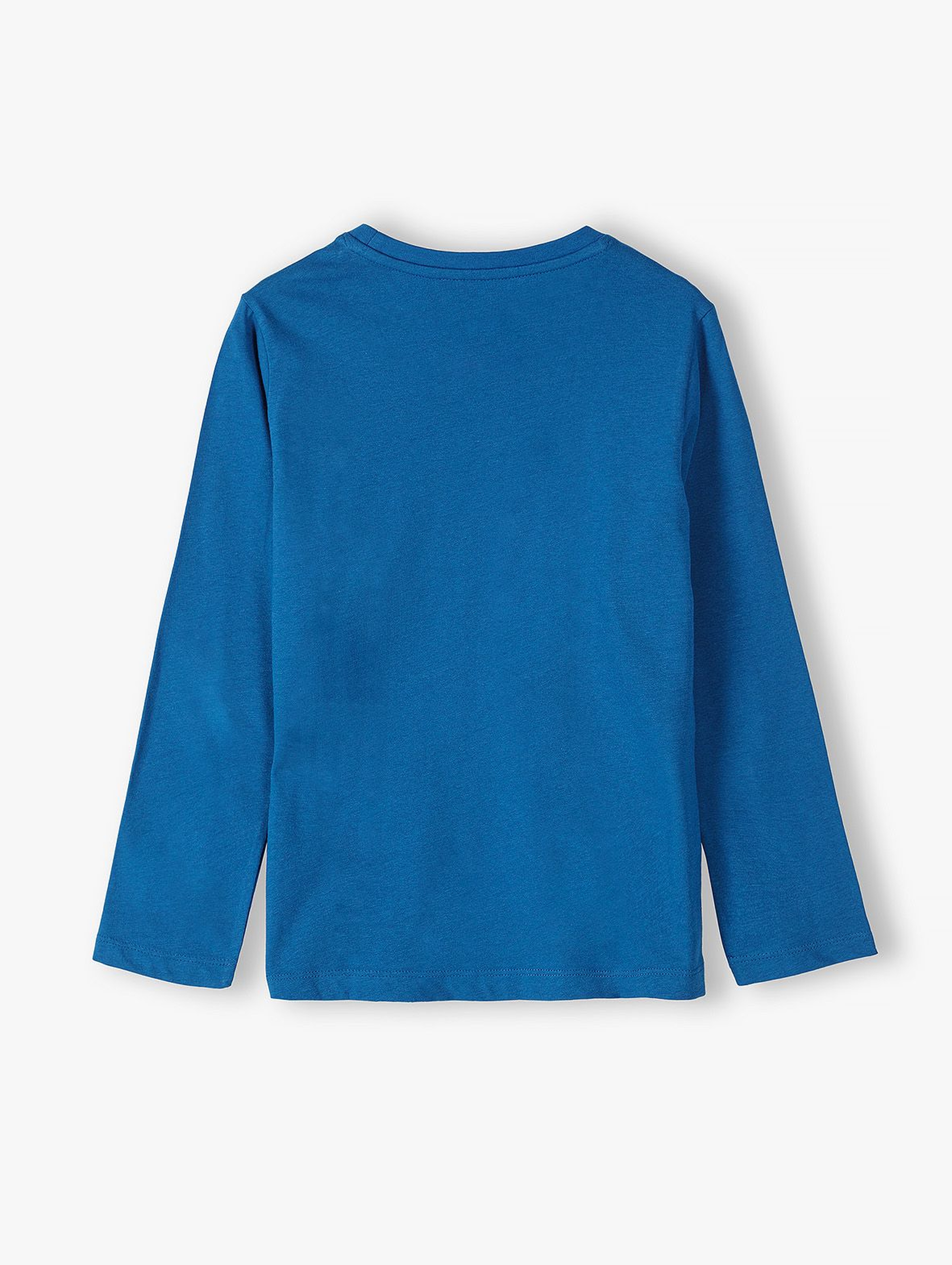 Bawełniana bluzka chłopięca z długim rękawem - niebieska z nadrukami