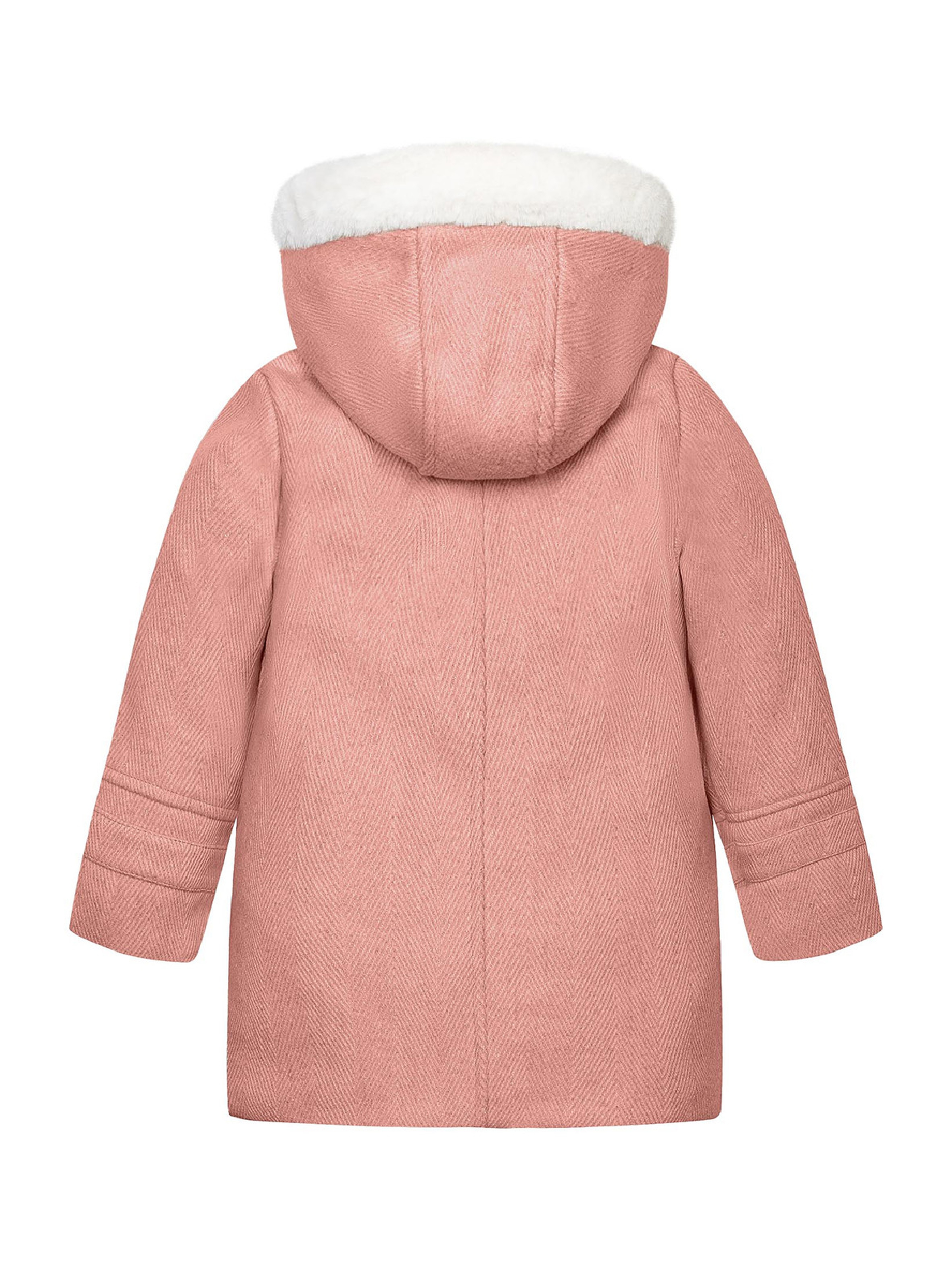 Ciepły płaszcz różowy niemowlęcy z kapturem obszywanym futerkiem