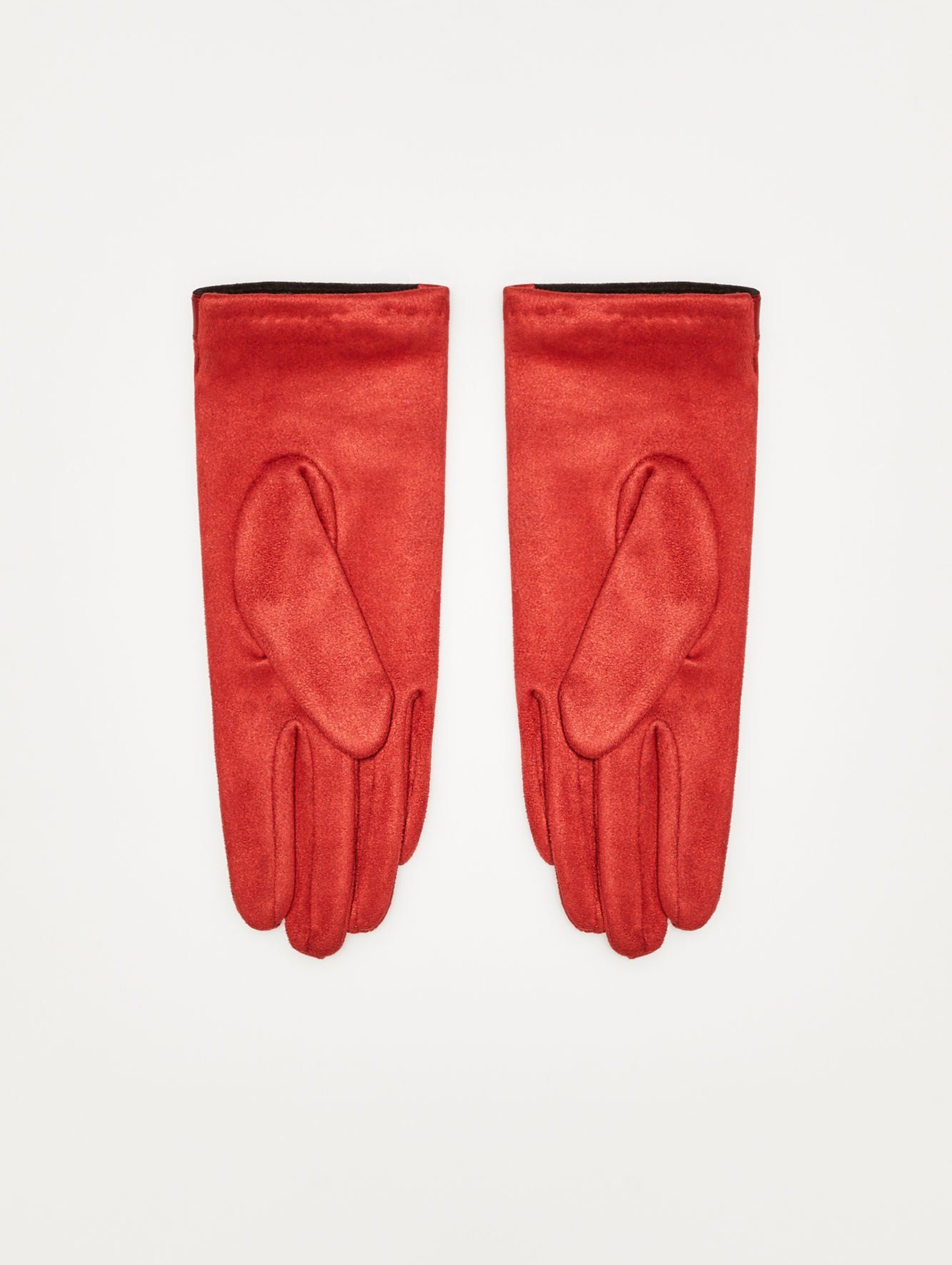 Rękawiczki z imitacji zamszu z kokardka - czerwone