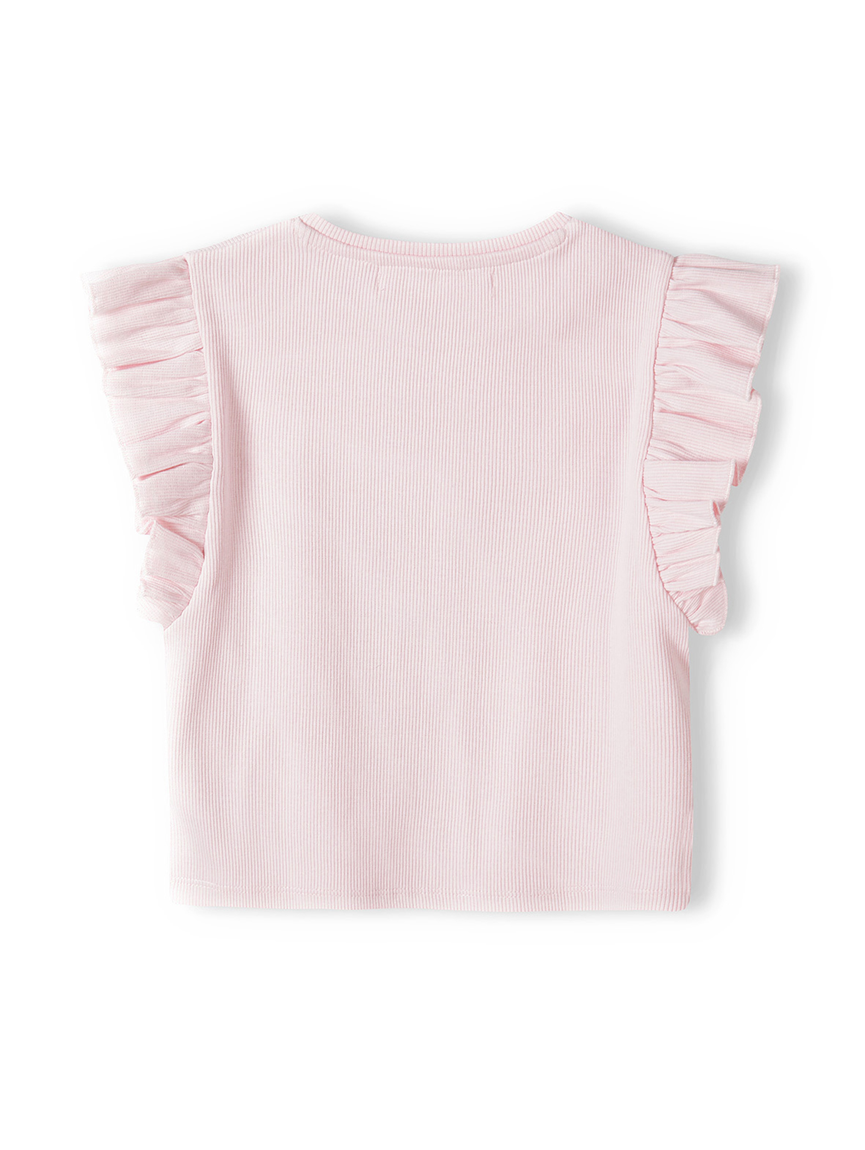 Dziewczęca bluzka z krótkim rękawem i falbanką- różowa