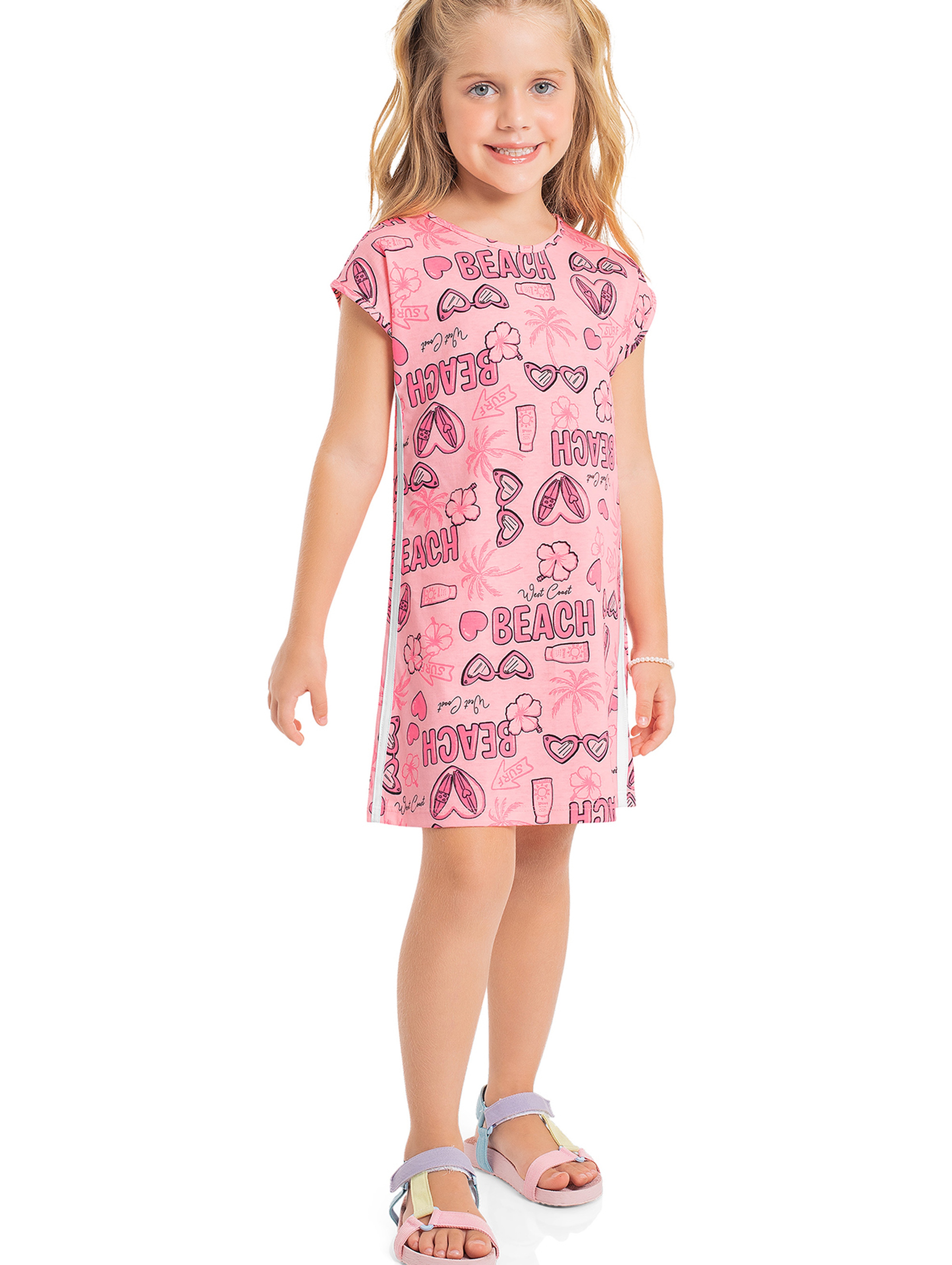 Różowa bawełniana sukienka dziewczęca z krótkim rękawkiem