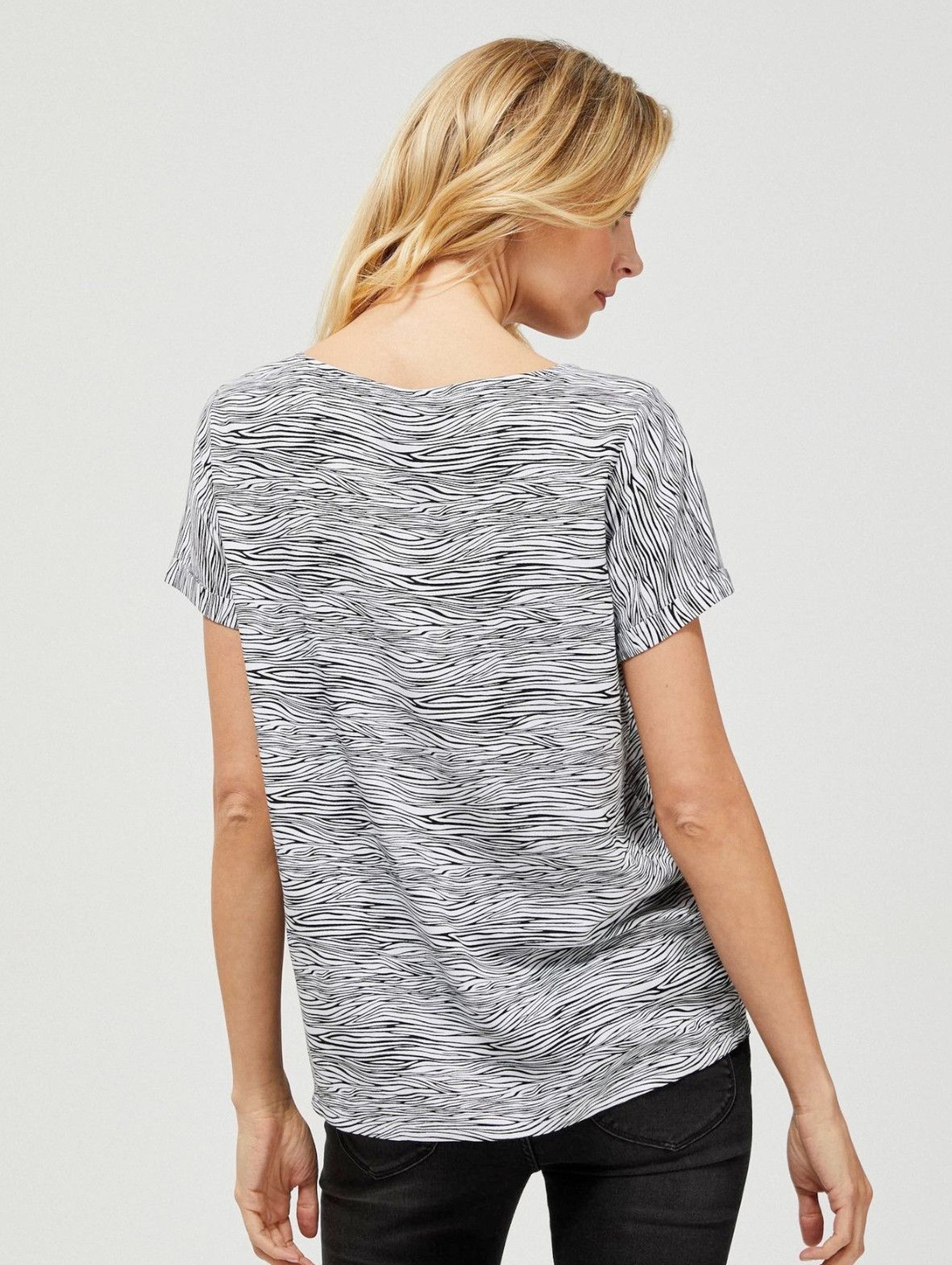 Bluzka damska koszulowa na krótki rękaw wzór zebry biało-czarna