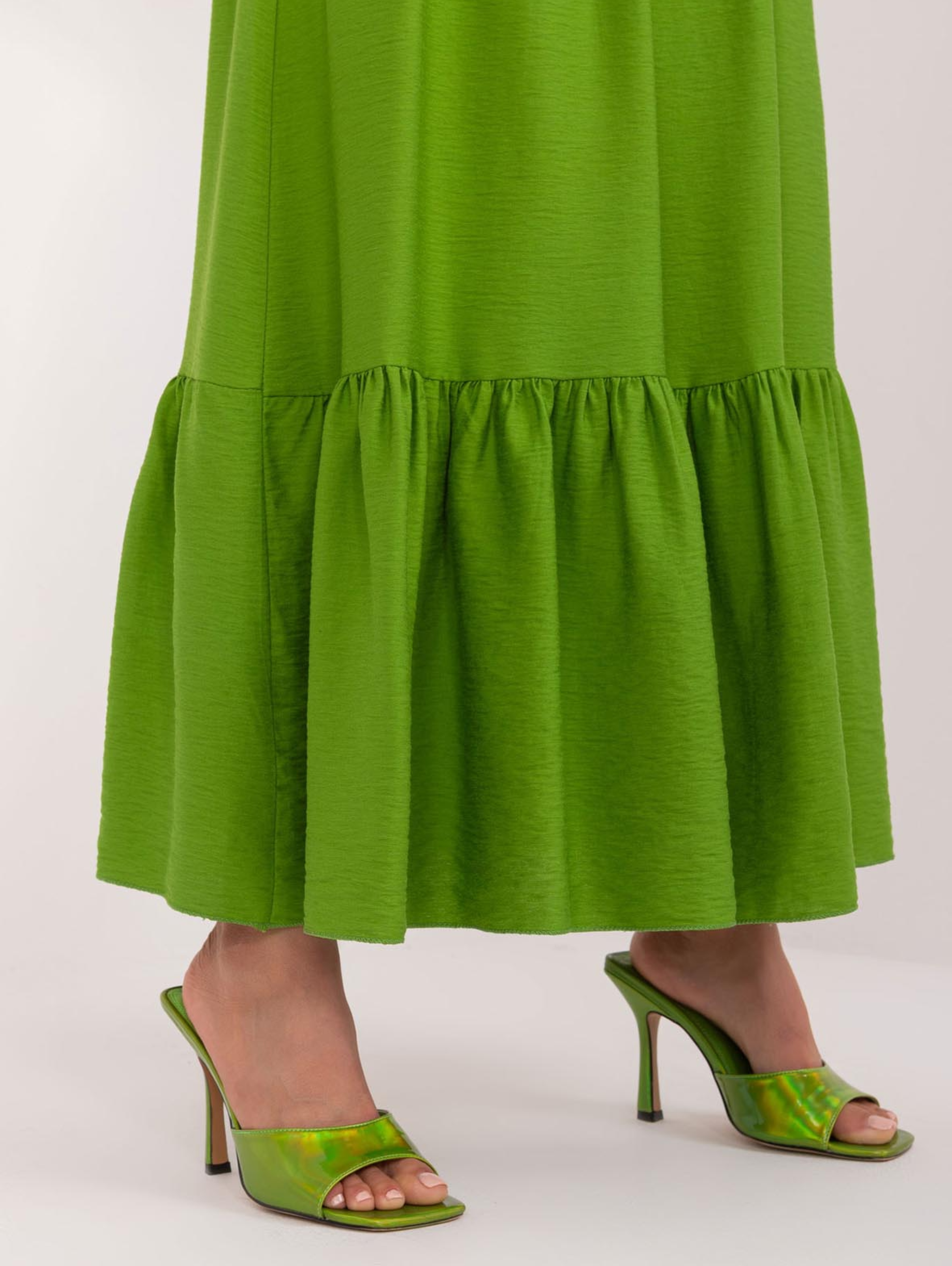 Trapezowa Spódnica Maxi Z Falbaną jasno zielona