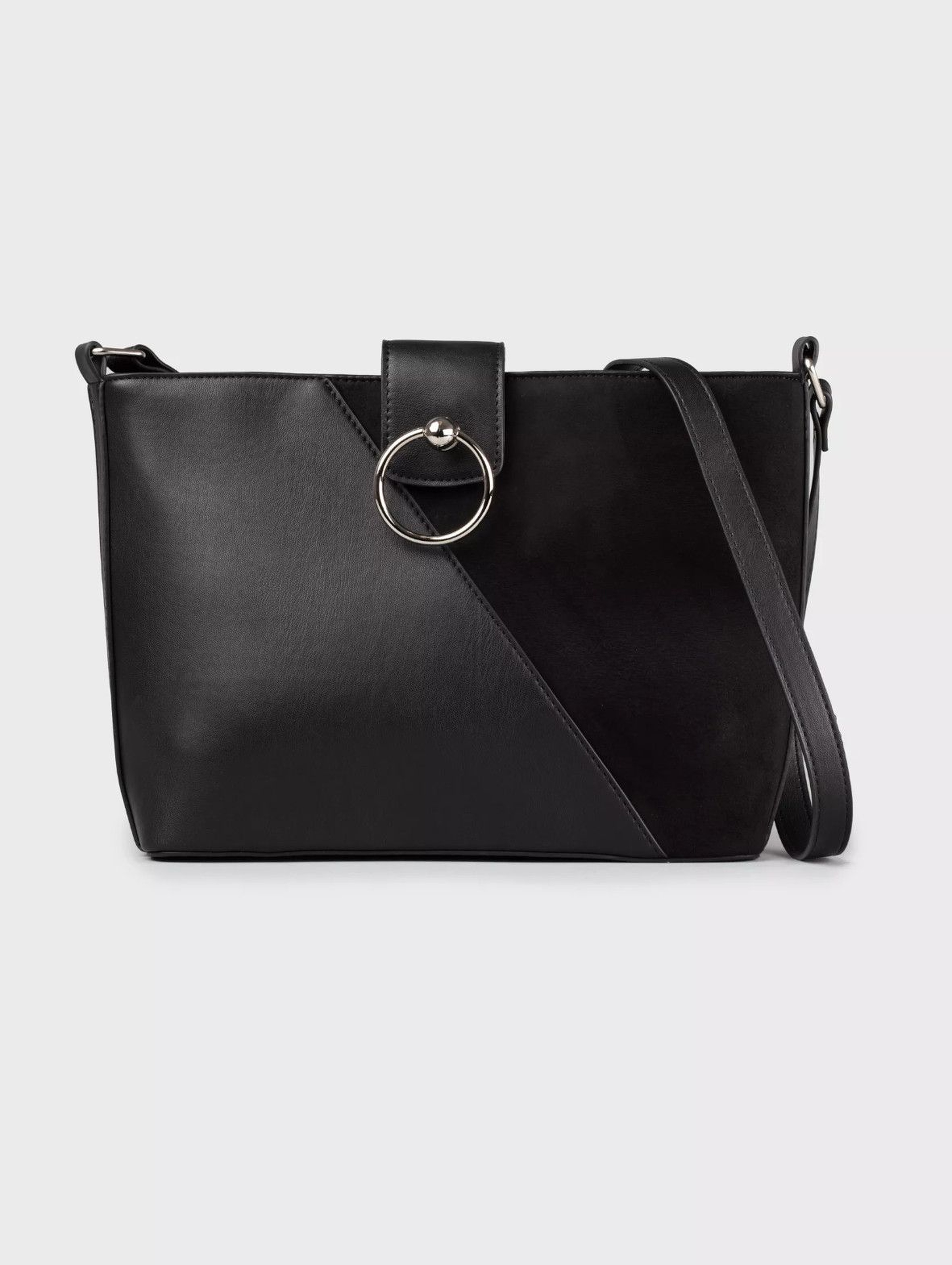 Elegancka torba z łączonych materiałów- czarna